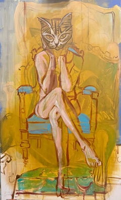 Cat Woman original painting by Paula Craioveanu 39x23in
