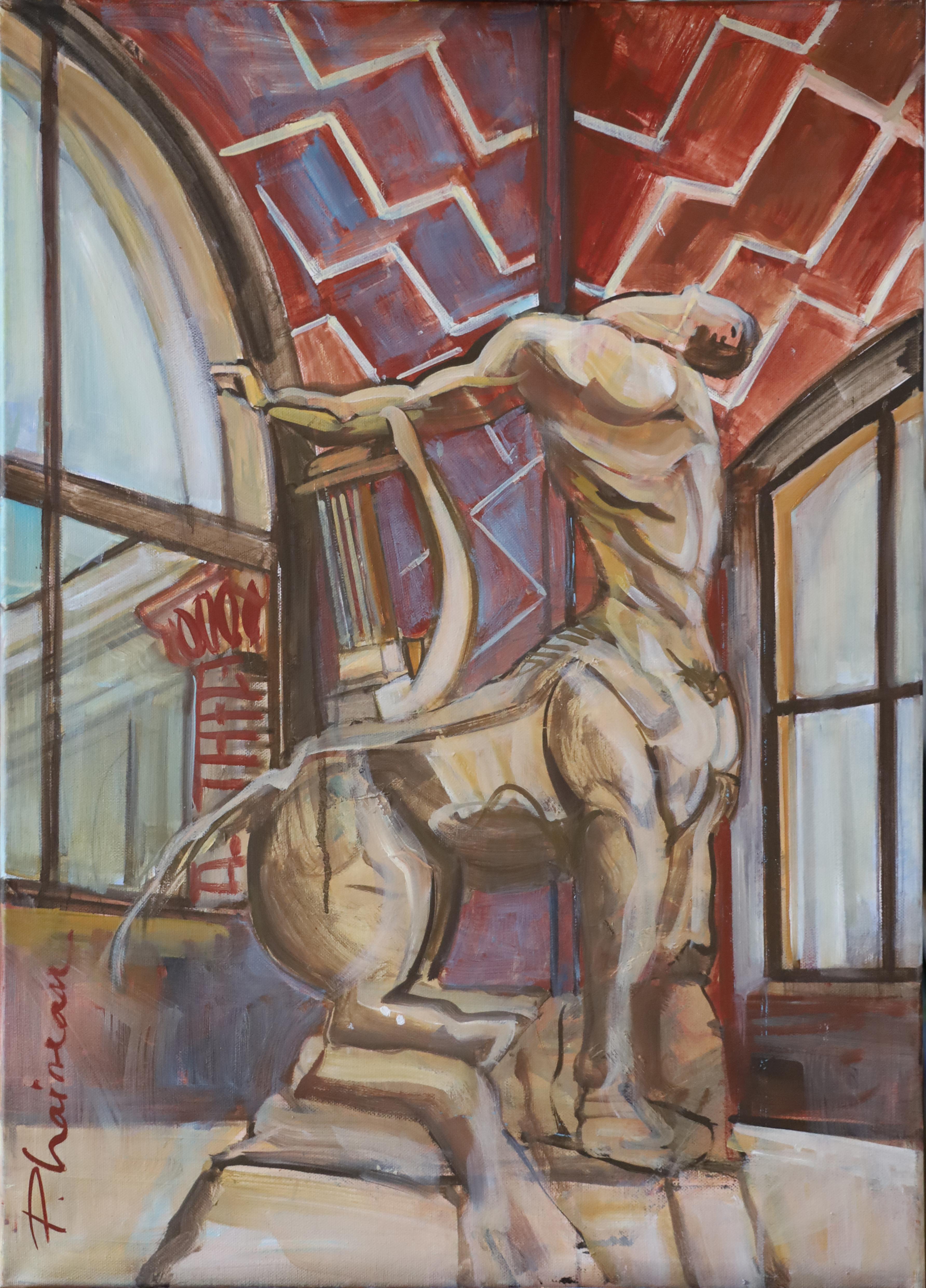 Centaur mit Harfe  Original Paula Craioveanu, Öl/Leinwand, Neo- Mythologie, Original im Angebot 1