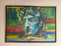 Classical Memory in Neon Light Oil Painting on Canvas, Surreal, 30x38in, Signed