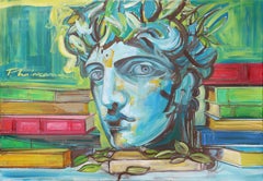 Classical Memory in Neon Light Oil Painting on Canvas, Surreal, 30x38in, Signed
