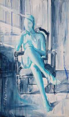 Day ( Nu sur fauteuil 1) peinture originale de Paula Craioveanu 39 x 23 pouces