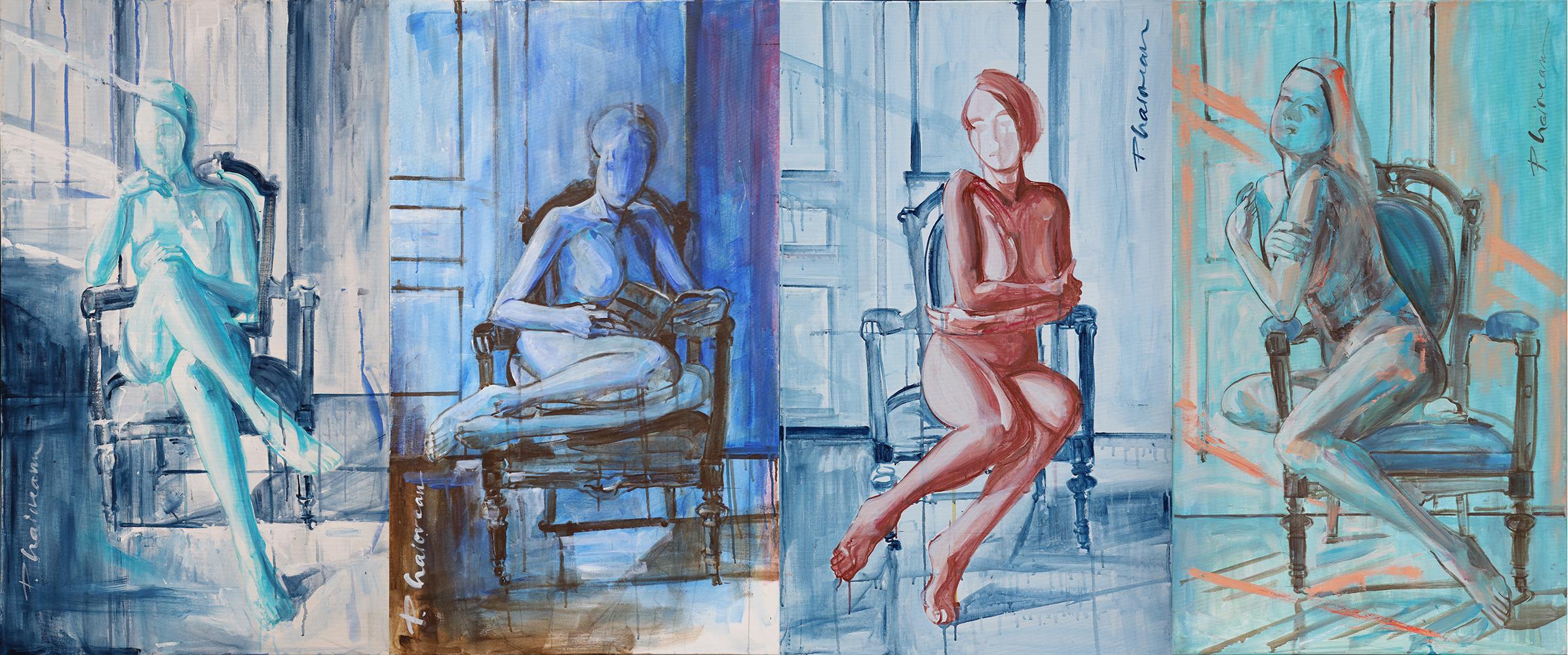 Tages Akt auf Sessel 1 Originalgemälde Paula Craioveanu 39x23in Expressionist im Angebot 1