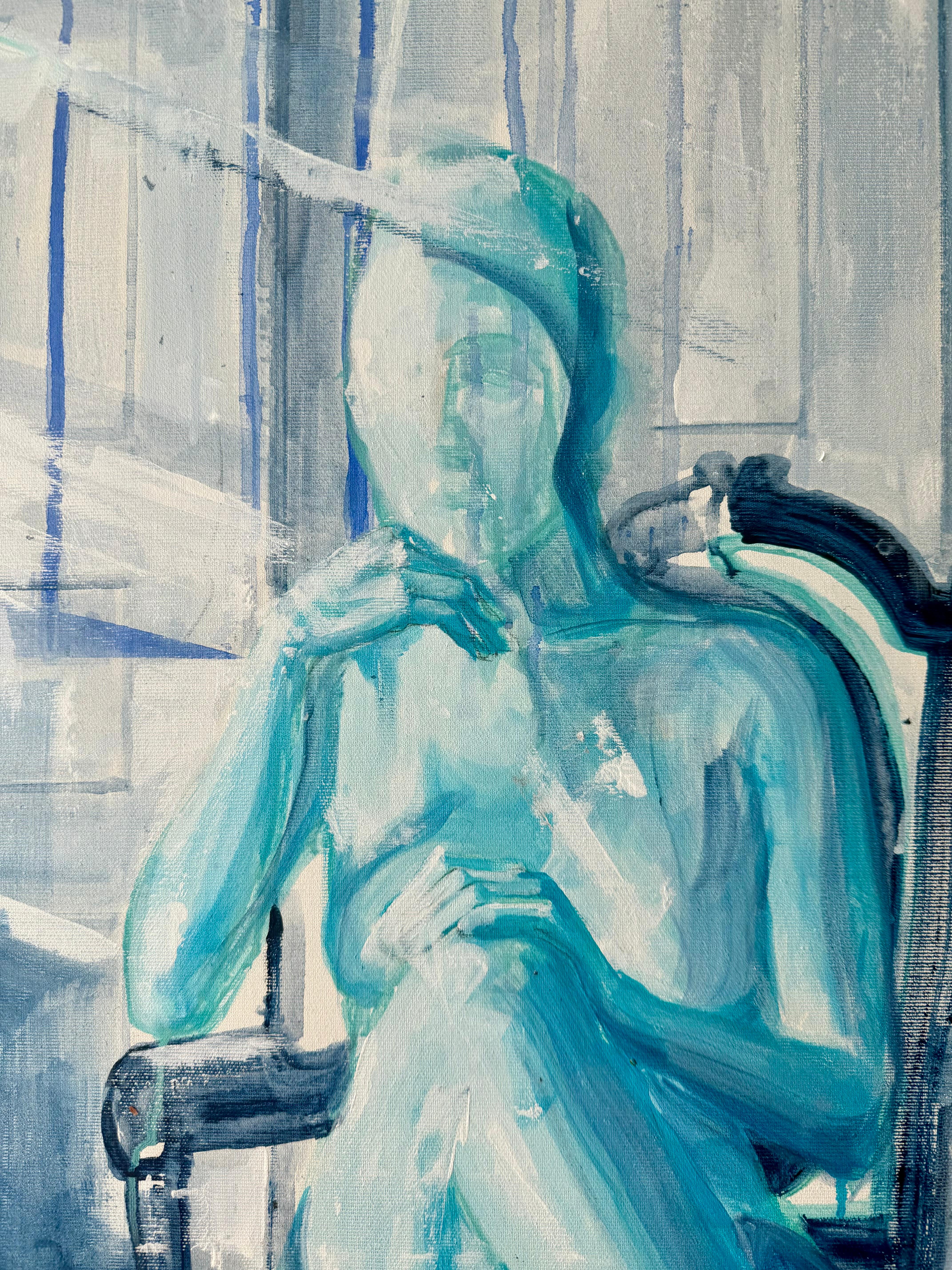 Tages Akt auf Sessel 1 Originalgemälde Paula Craioveanu 39x23in Expressionist im Angebot 3