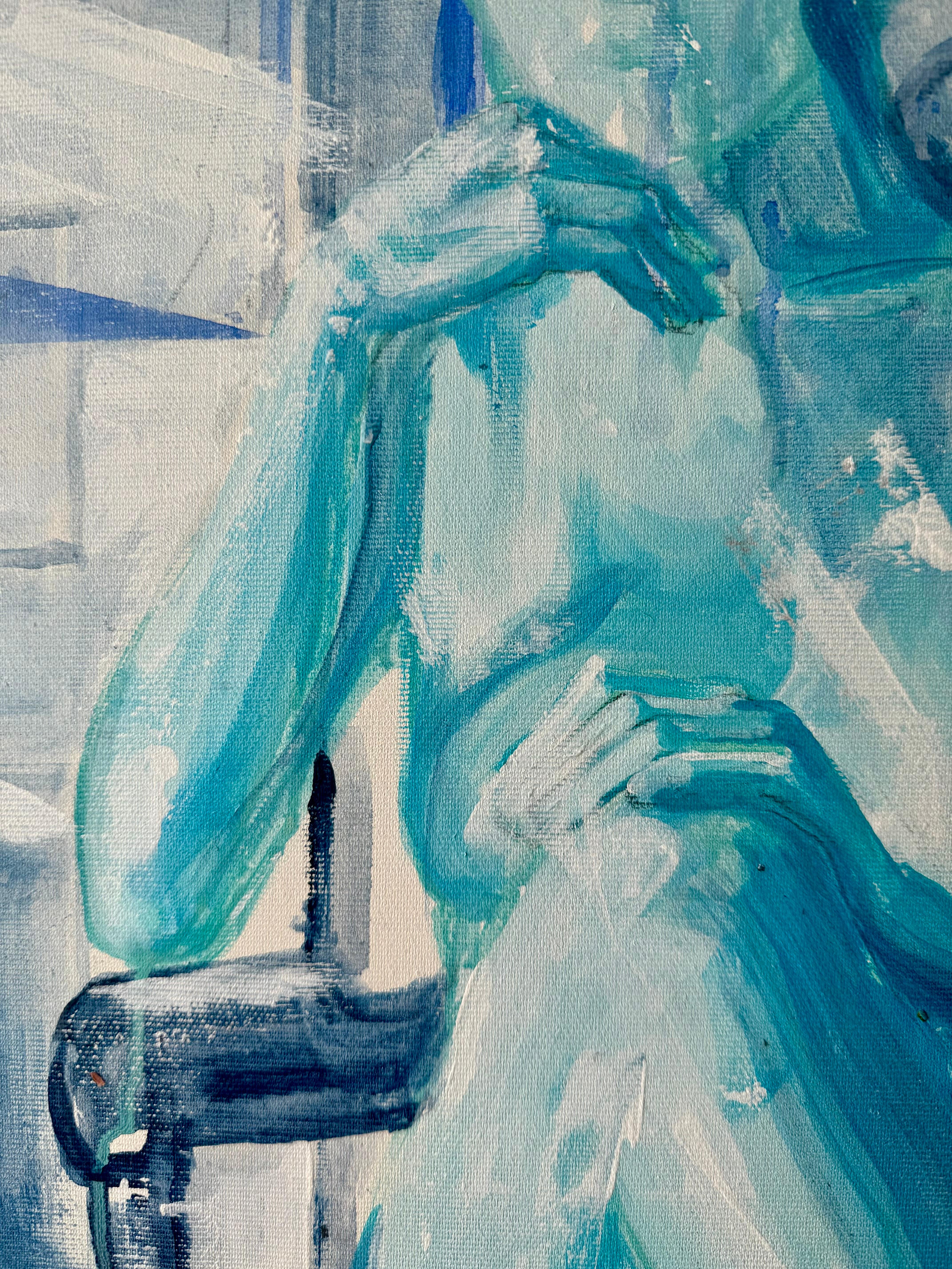 Tages Akt auf Sessel 1 Originalgemälde Paula Craioveanu 39x23in Expressionist im Angebot 4
