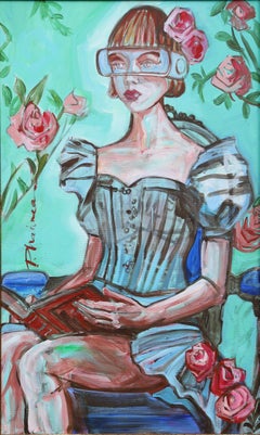 Girl with Books 2, Acrylic Painting, 39x23in Future Vision Paula Craioveanu