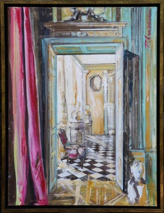 FRENCH INTERIOR with STATUES original large painting FRAMED Paula Craioveanu oil