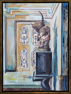 Interno con Minotauro dipinto originale di Paula Craioveanu 23,5x31,5in FRAMMATO
