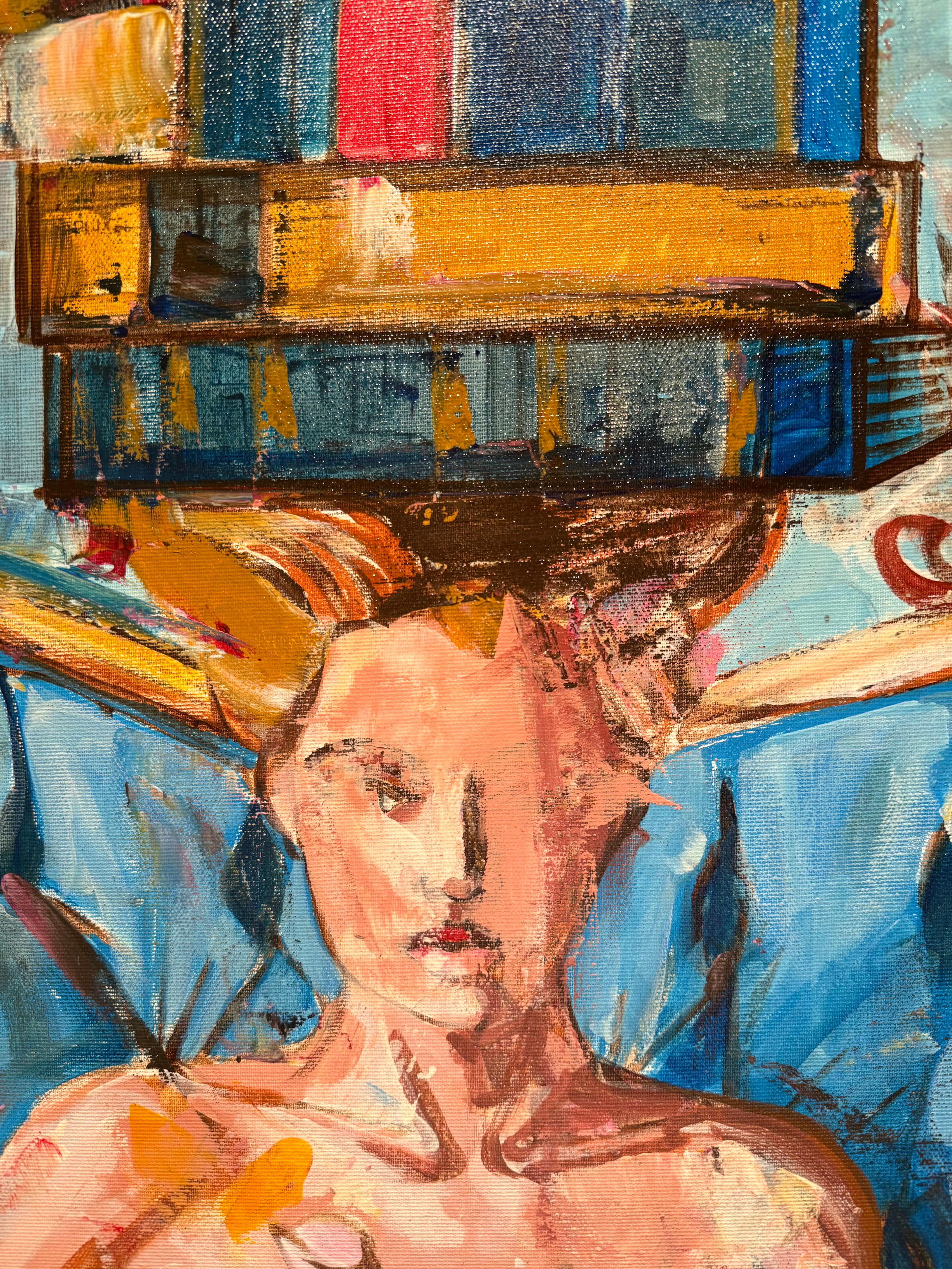 Lady with Books 1, Originalgemälde von Paula Craioveanu, 39x23in FRAMED im Angebot 9