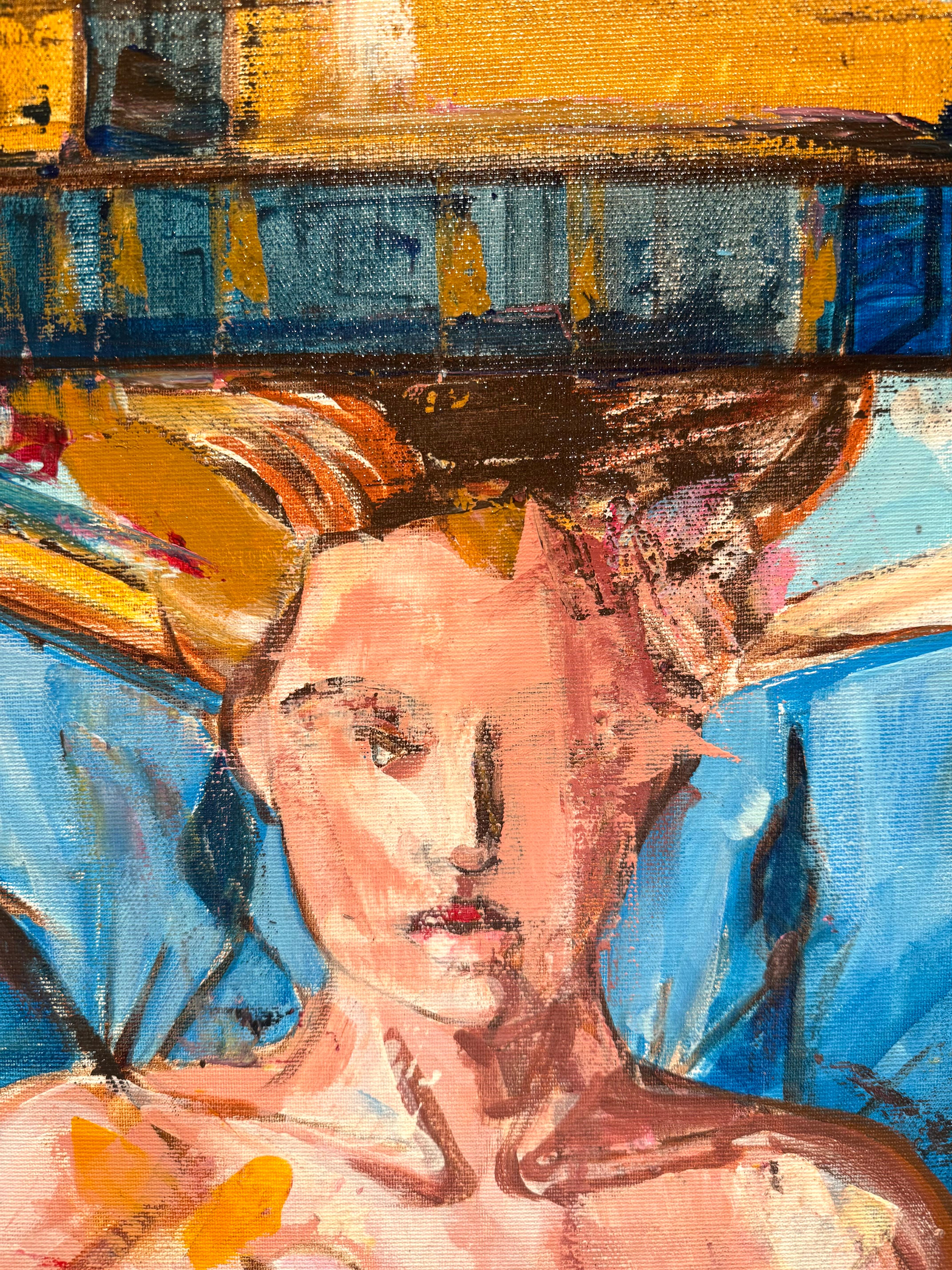 Lady with Books 1, Originalgemälde von Paula Craioveanu, 39x23in FRAMED im Angebot 11