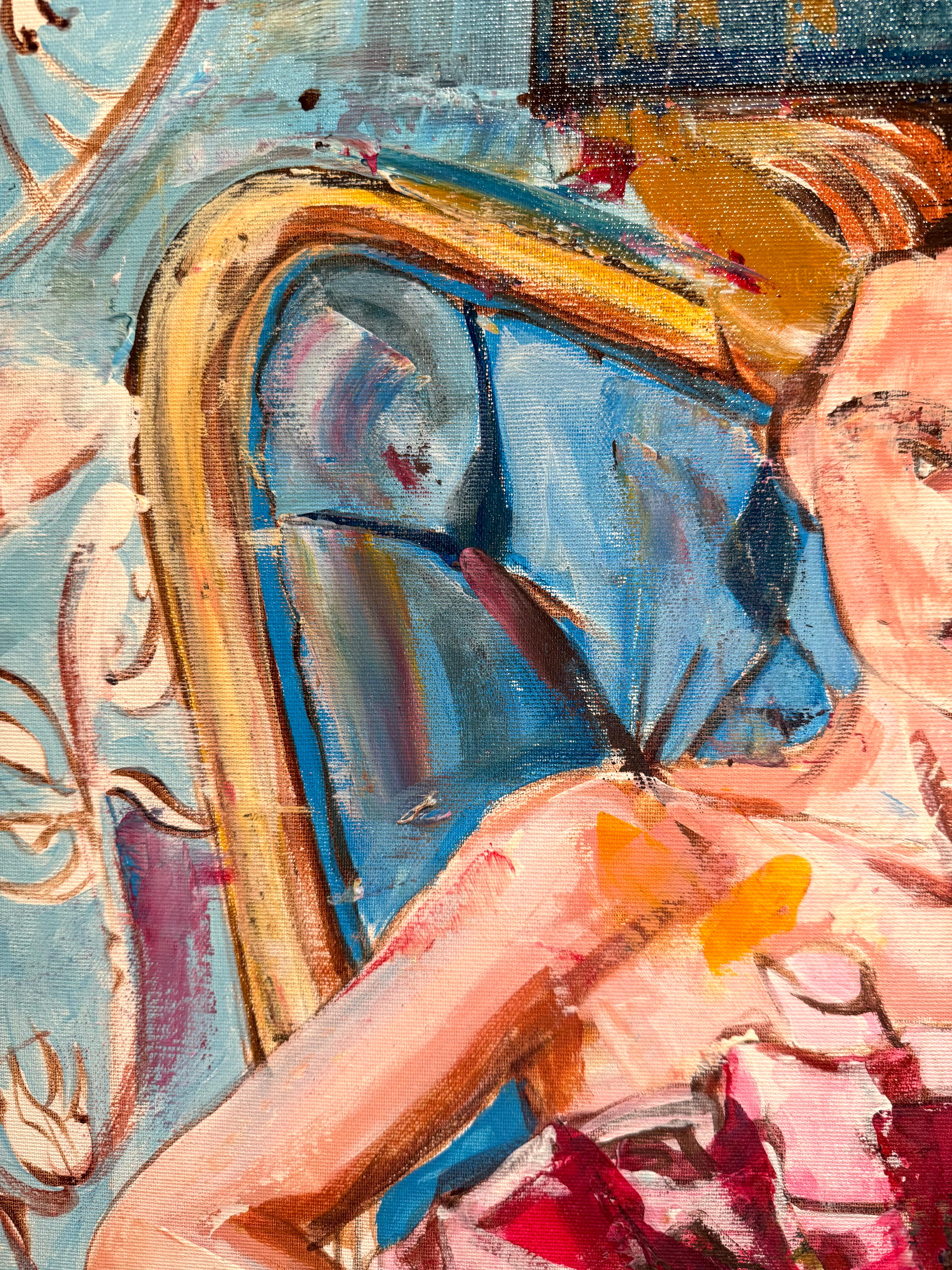 Lady with Books 1, Originalgemälde von Paula Craioveanu, 39x23in FRAMED im Angebot 12