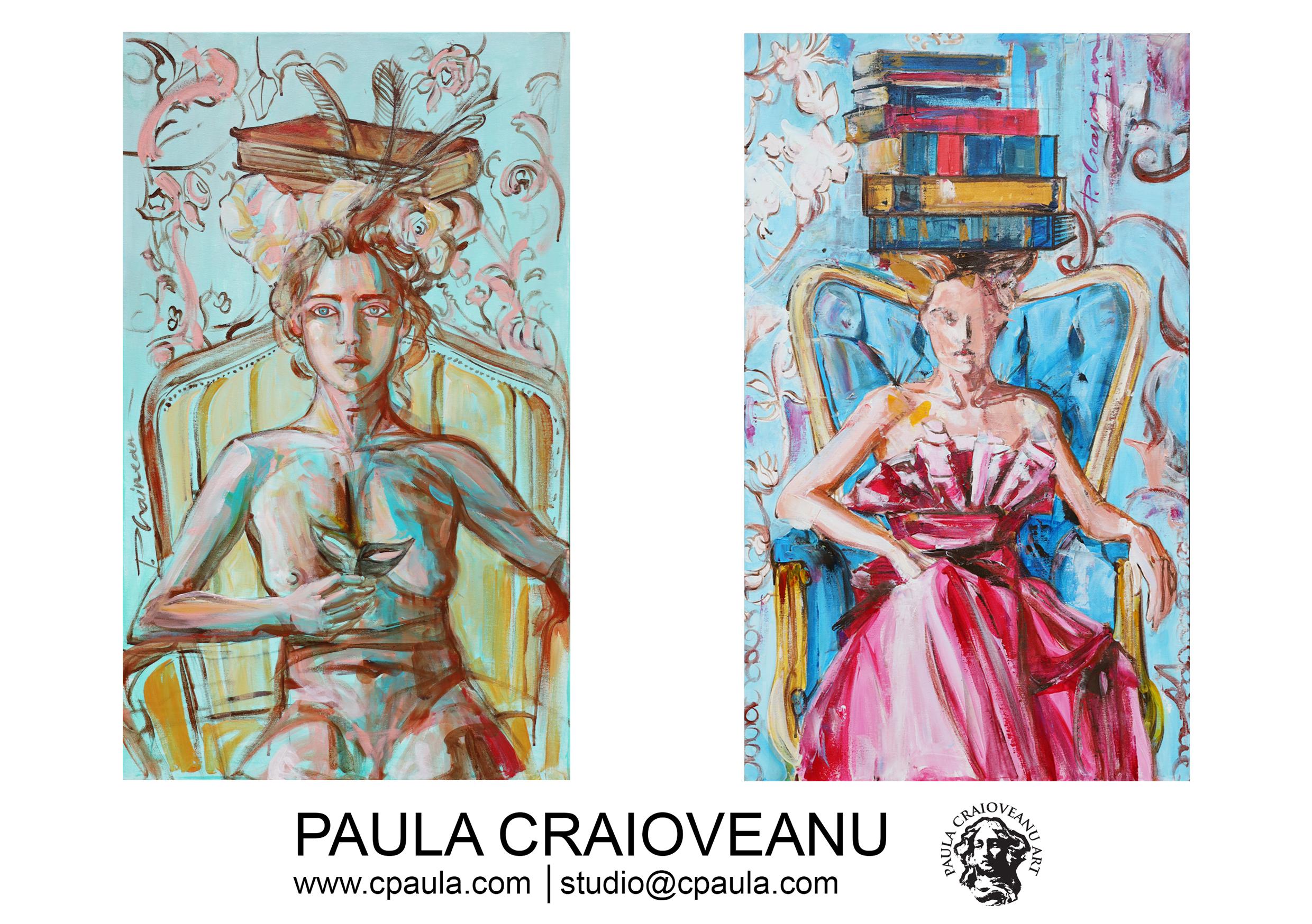 Lady with Books 1, Originalgemälde von Paula Craioveanu, 39x23in FRAMED im Angebot 6