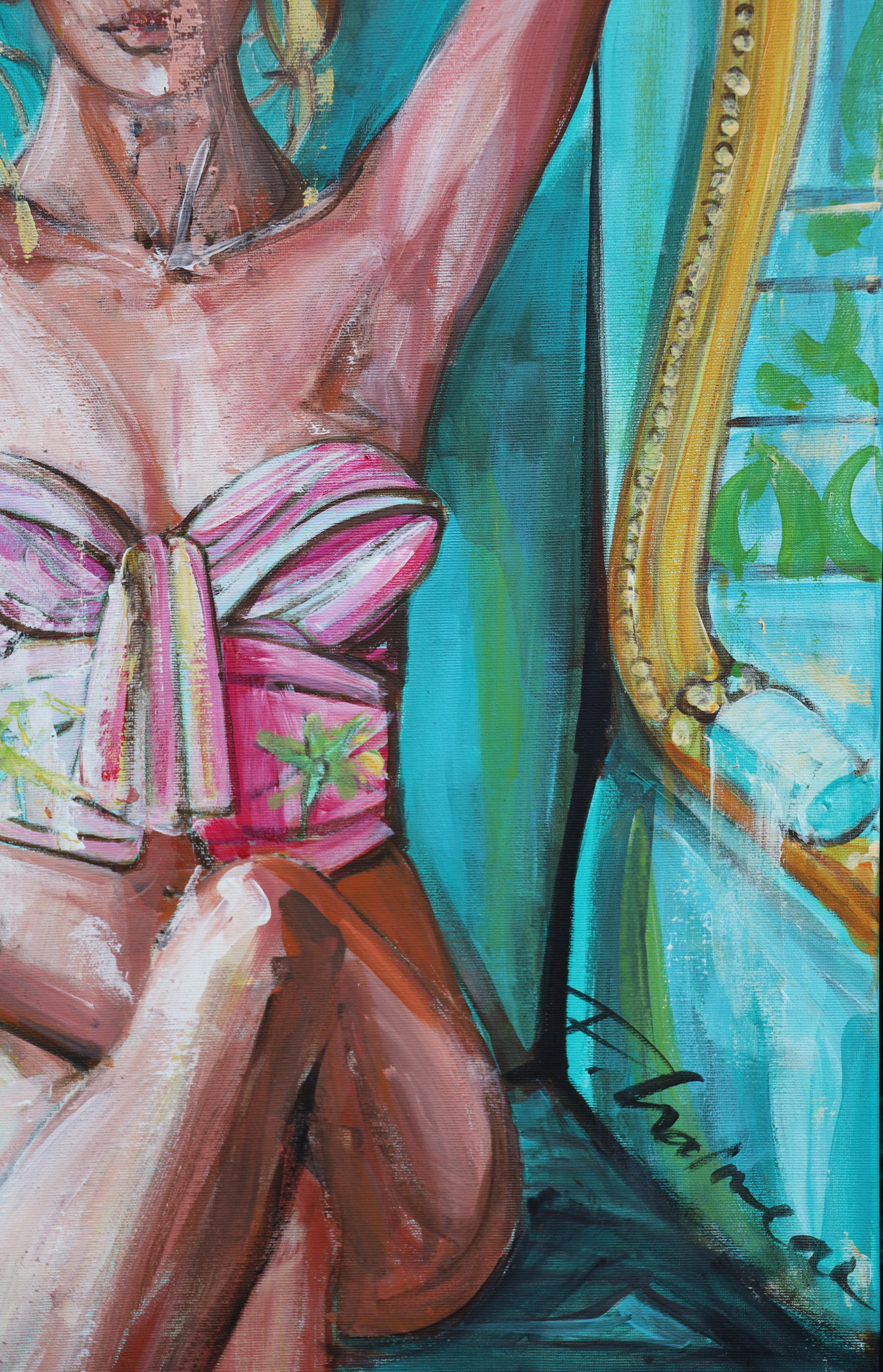 Lady with Books 2, Originalgemälde von Paula Craioveanu, 39x23in FRAMED im Angebot 2