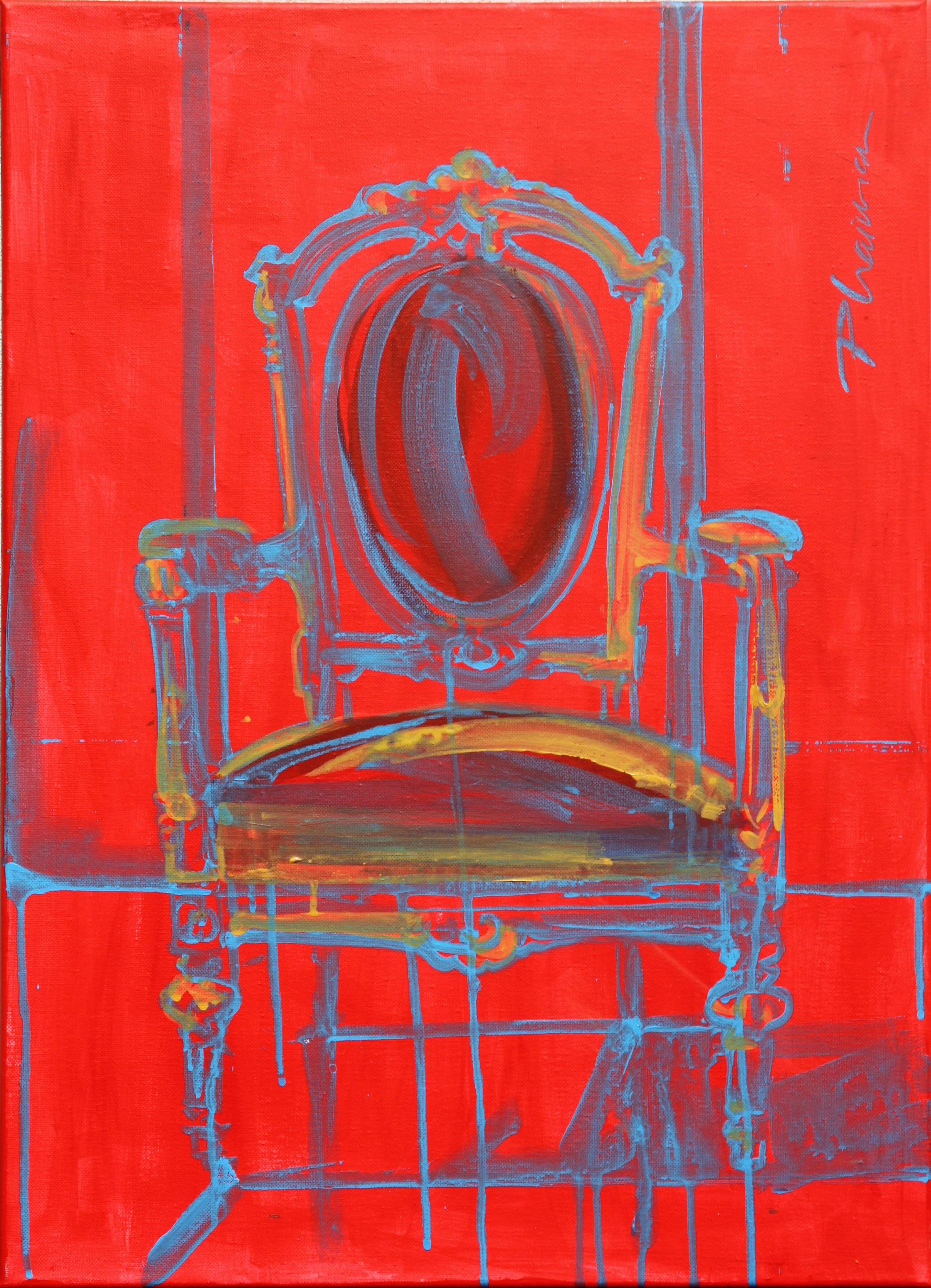 Louis XVI #2
Part of "Mixed Moods" solo show, until September 29.
Original painting.  Size 27.5x19.5in / 70x50cm . Acrylic on canvas.

The period armchair, style Louis XVI, become the subject of a series of paintings. This armchair is in my studio,
