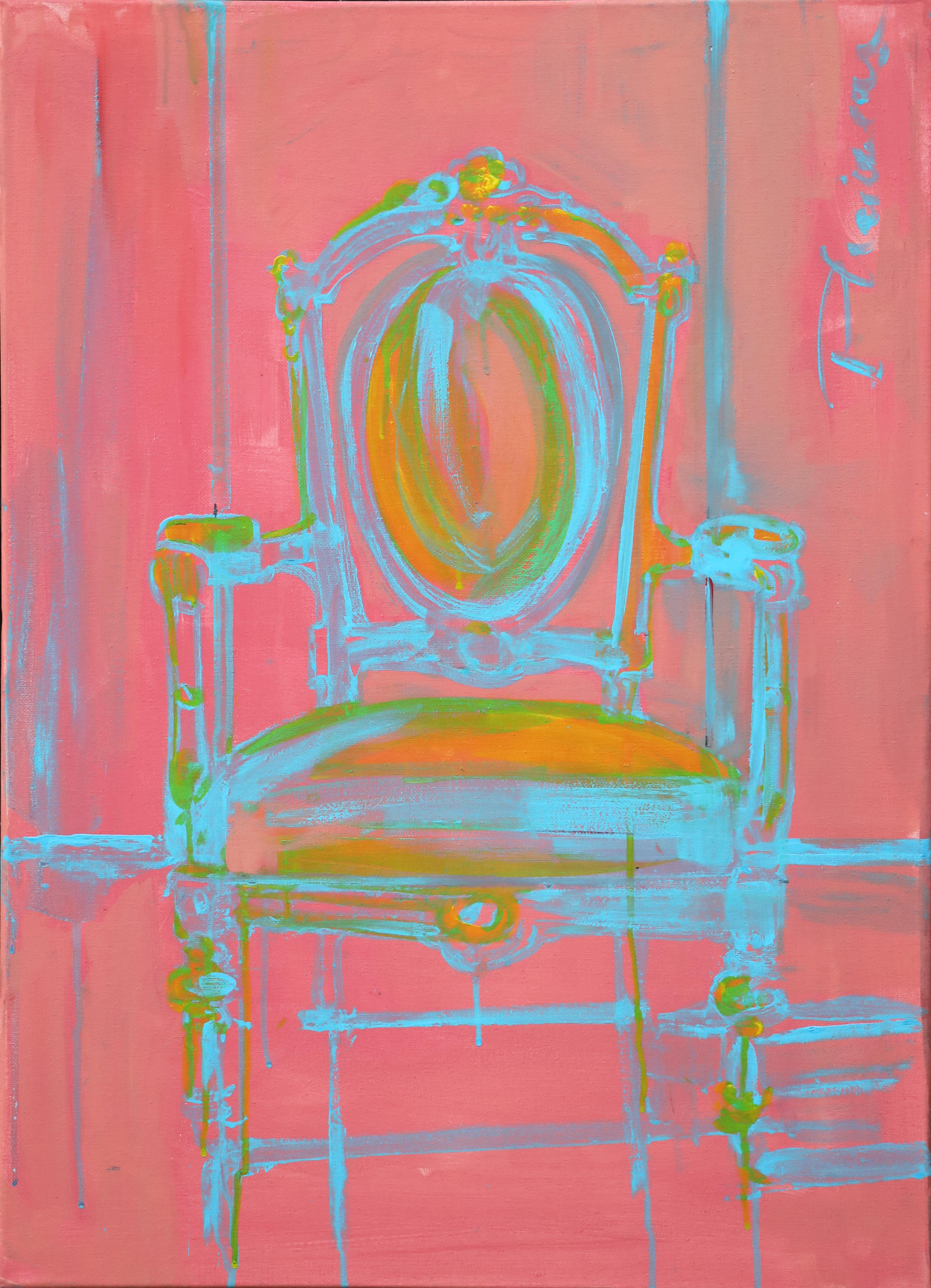 Louis XVI #3
Part of "Mixed Moods" solo show, until September 29.
Original painting.  Size 27.5x19.5in / 70x50cm . Acrylic on canvas.

The period armchair, style Louis XVI, become the subject of a series of paintings. This armchair is in my studio,