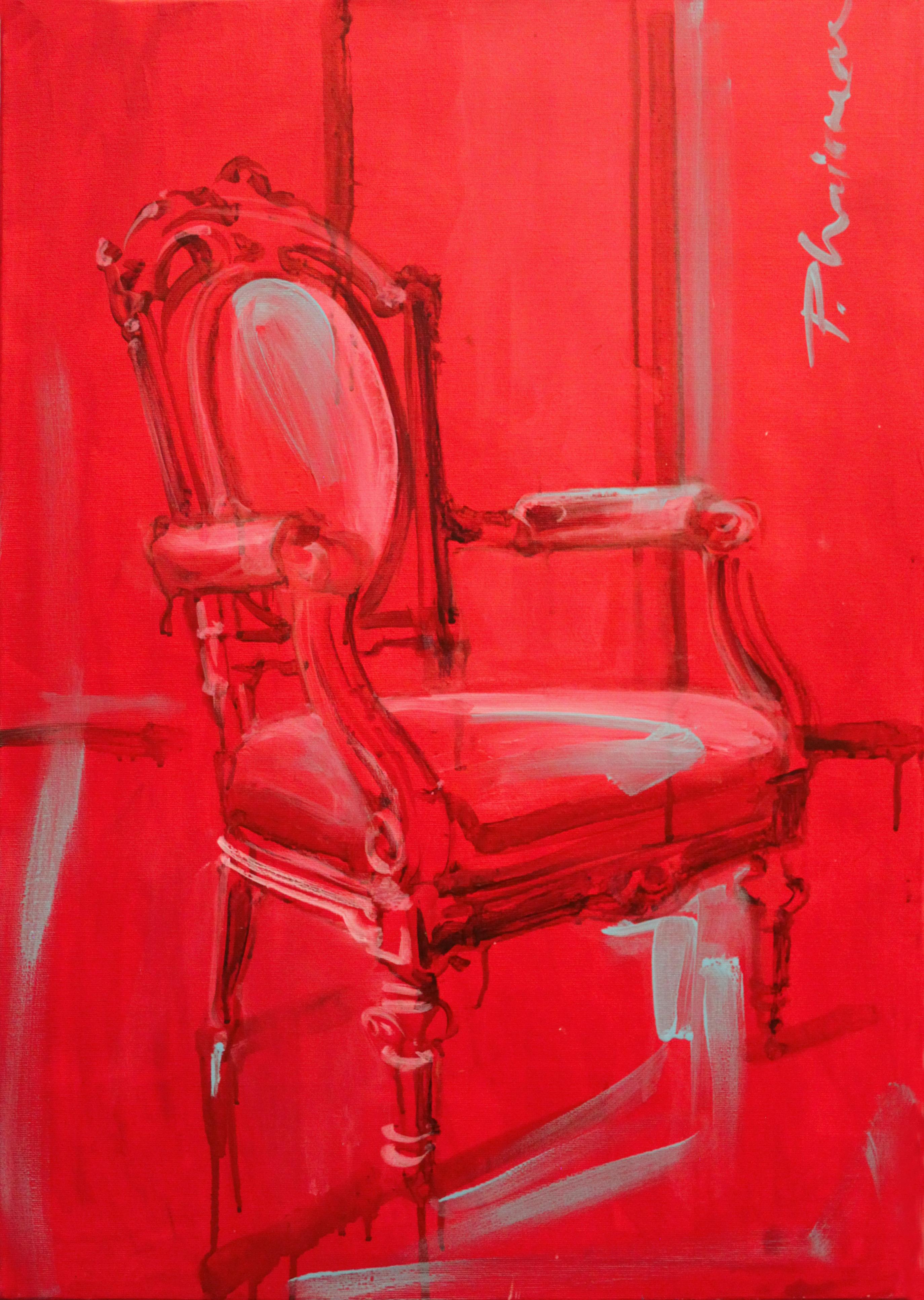 Louis XVI #8
Part of "Mixed Moods" series.
Original painting.  Size 27.5x19.5in / 70x50cm . Acrylic on canvas.

The period armchair, style Louis XVI, become the subject of a series of paintings. This armchair is in my studio, and I painted it daily,