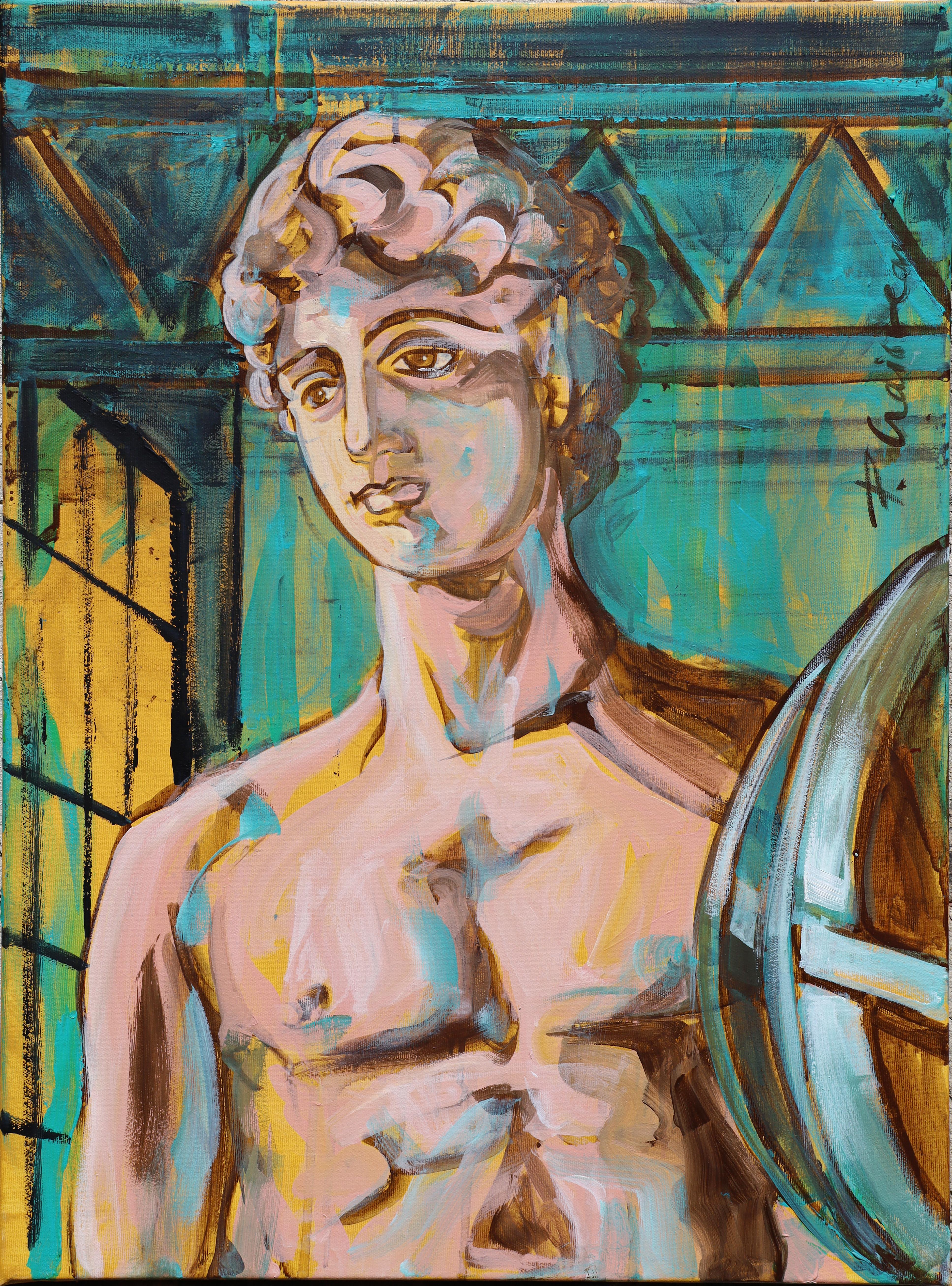 L'uomo e le macchine #4  Paula Craioveanu olio/tela Neo Mitologia FRAMMATO in vendita 1