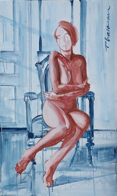 Midday ( Nu sur fauteuil 1) peinture originale de Paula Craioveanu 39 x 23 pouces