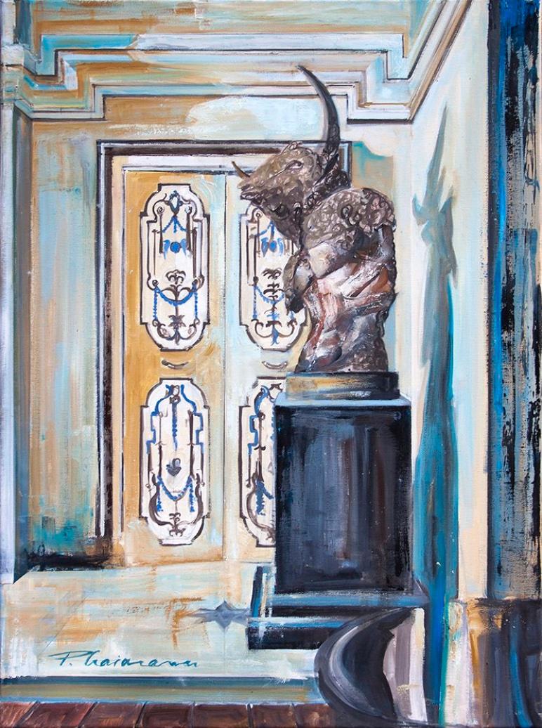 Paula Craioveanu Interior Painting – Minotaur im Innenraum