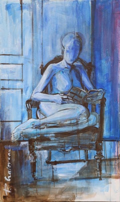 Nudo notturno su poltrona2 quadro originale Paula Craioveanu 39x23in Espressionista
