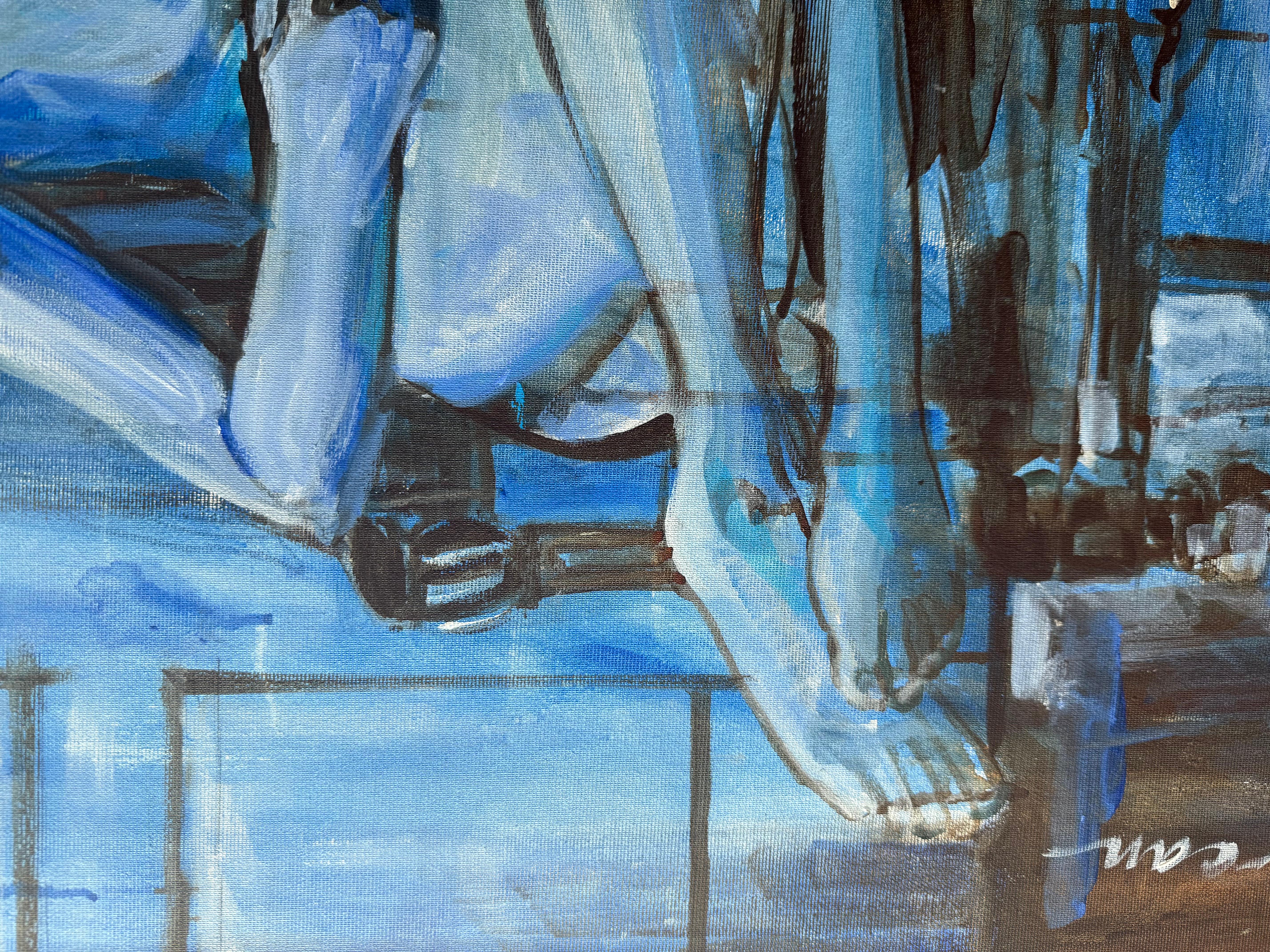 Nacht Akt auf Sessel2 Originalgemälde Paula Craioveanu 39x23in Expressionismus im Angebot 3