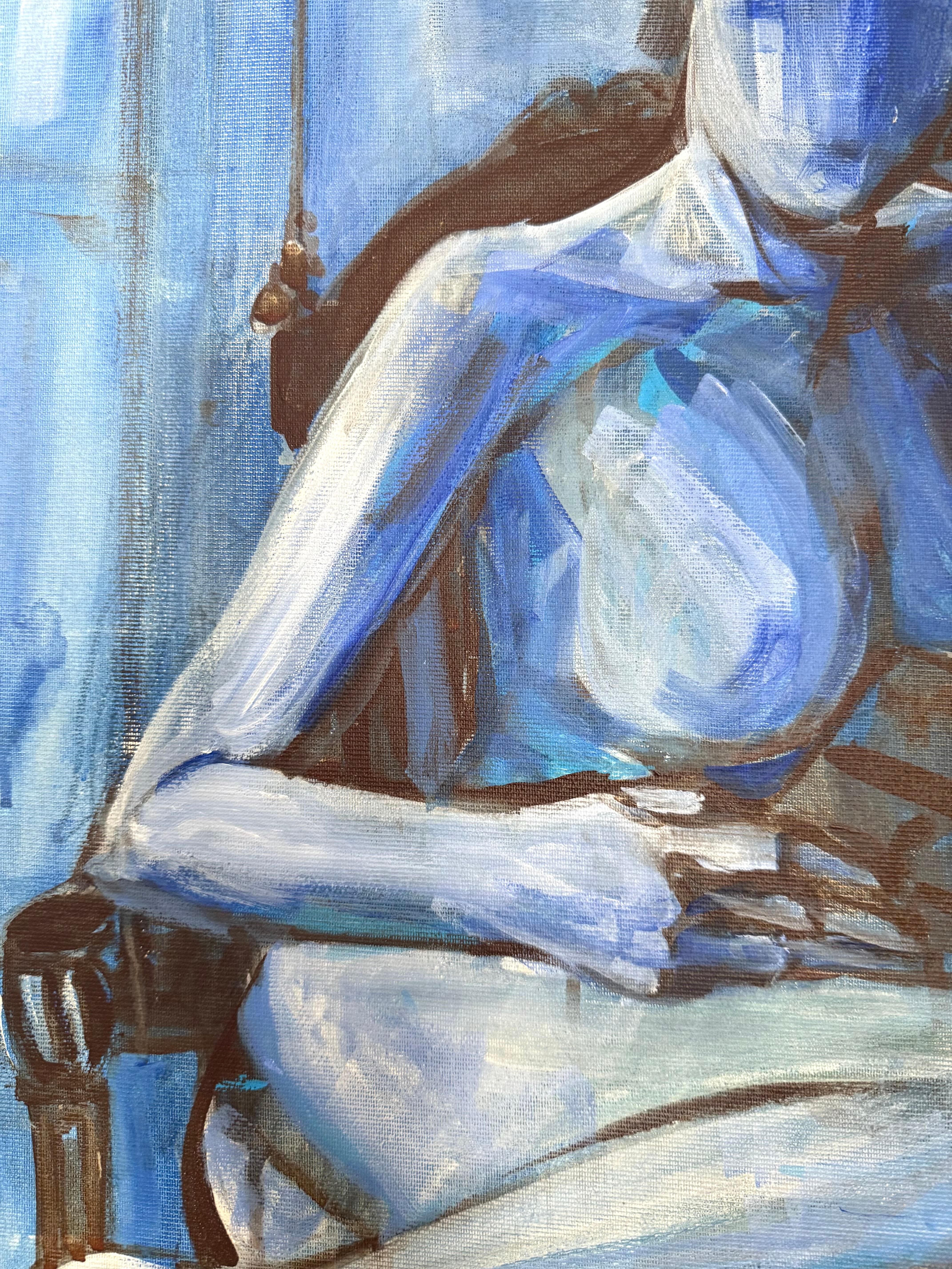 Nacht Akt auf Sessel2 Originalgemälde Paula Craioveanu 39x23in Expressionismus im Angebot 3