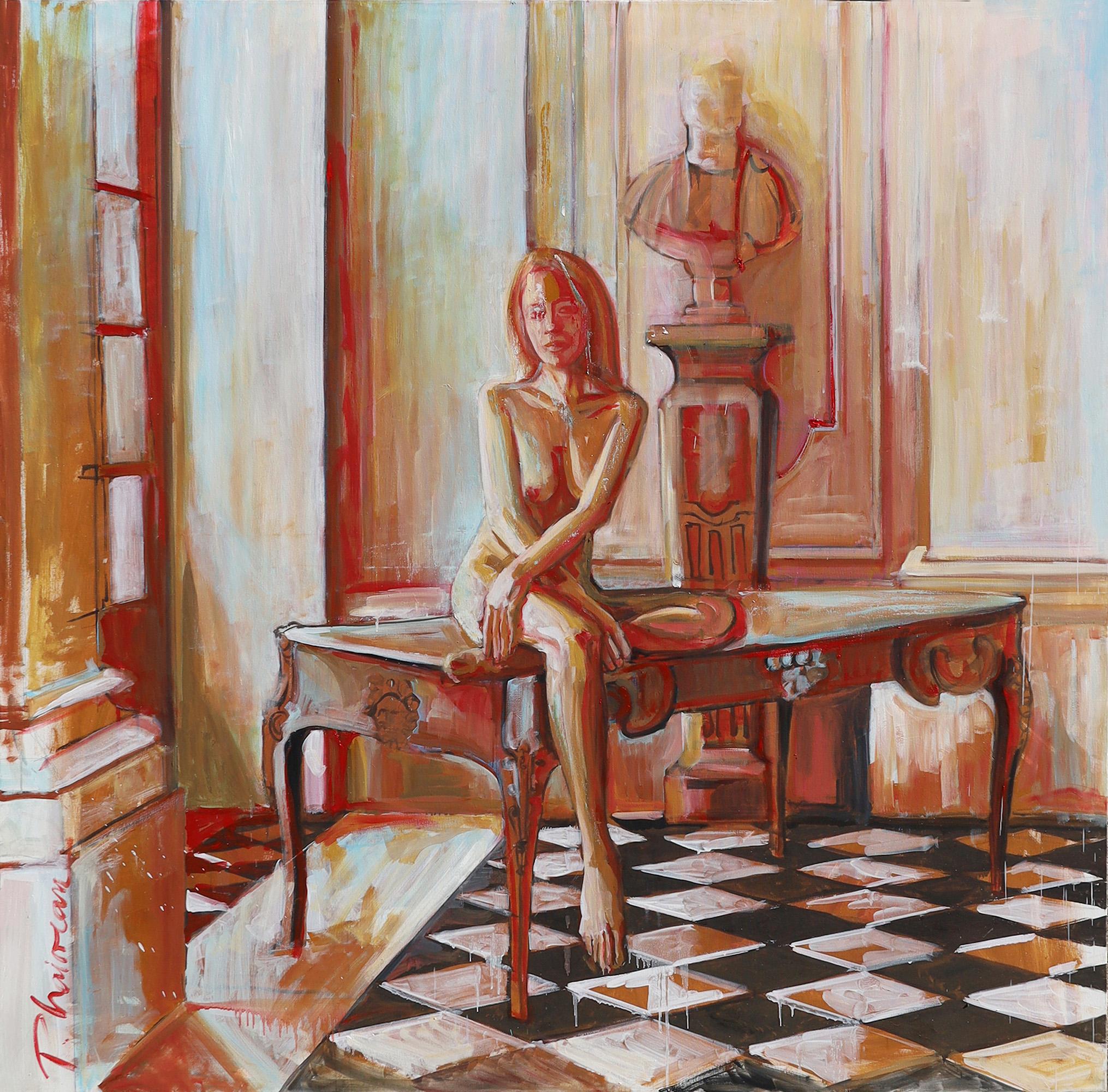 Desnudo en interior francés - cuadro al óleo original extragrande de Paula Craioveanu