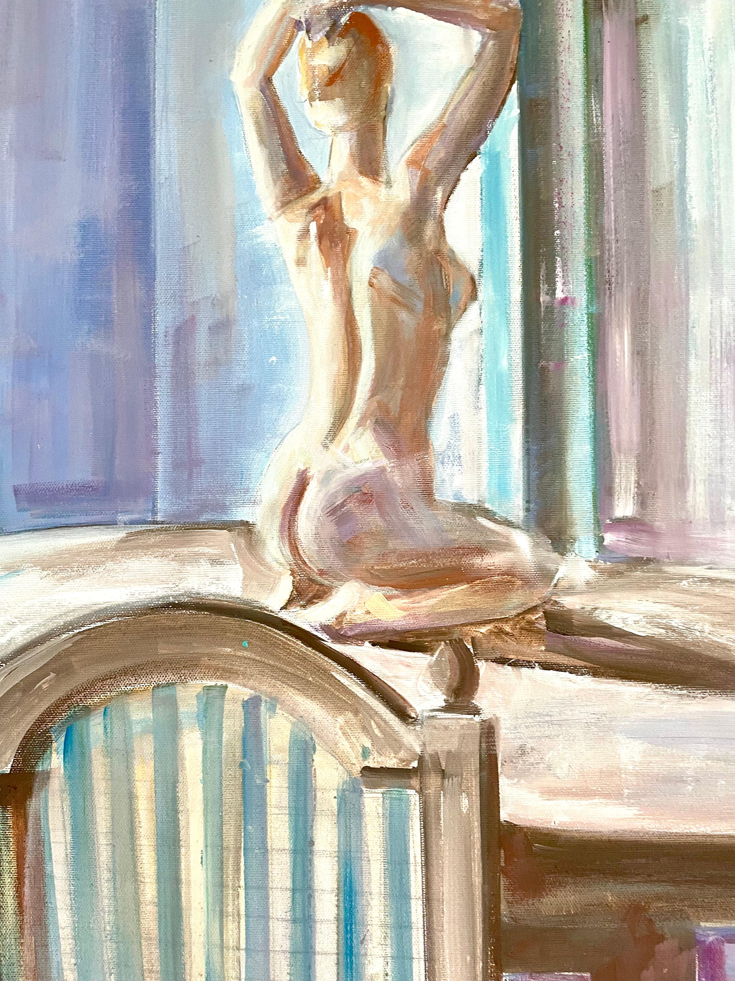 Nude in Interior (Woman on Top) large oil painting Paula Craioveanu 39x27in For Sale 2