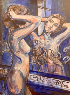 Nude in the Mirror  2original oil/canvas nude Paula Craioveanu inspired Magritte
