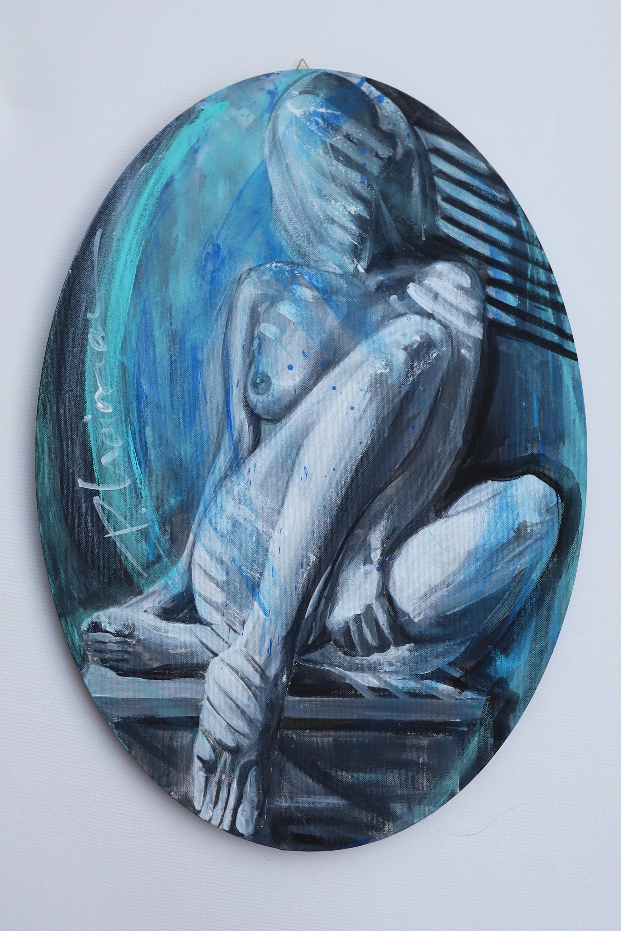 
Original  painting representing a female nude in afternoon light .
Painted on oval canvas.
Size is 65 x46 cm / 25.5 x18in 

"Nude in the Shadow" was part of solo show "Nude in Interior" in 2022, see picture.


Ready for hanging, no need for frame,