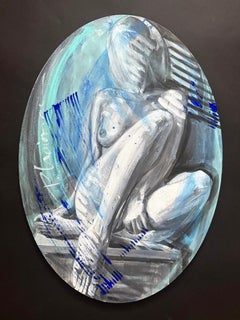 «Desnudo en la sombra», pintura original, óleo sobre lienzo ovalado, 27,5 x 19,6 pulgadas