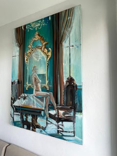 Nude in Venice: Large Oil on Canvas, Contemporary Art, 55x40in Unstretched