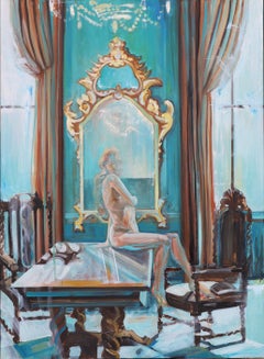 Nude in Venice: Large Oil on Canvas, Contemporary Art, 55x40in Unstretched