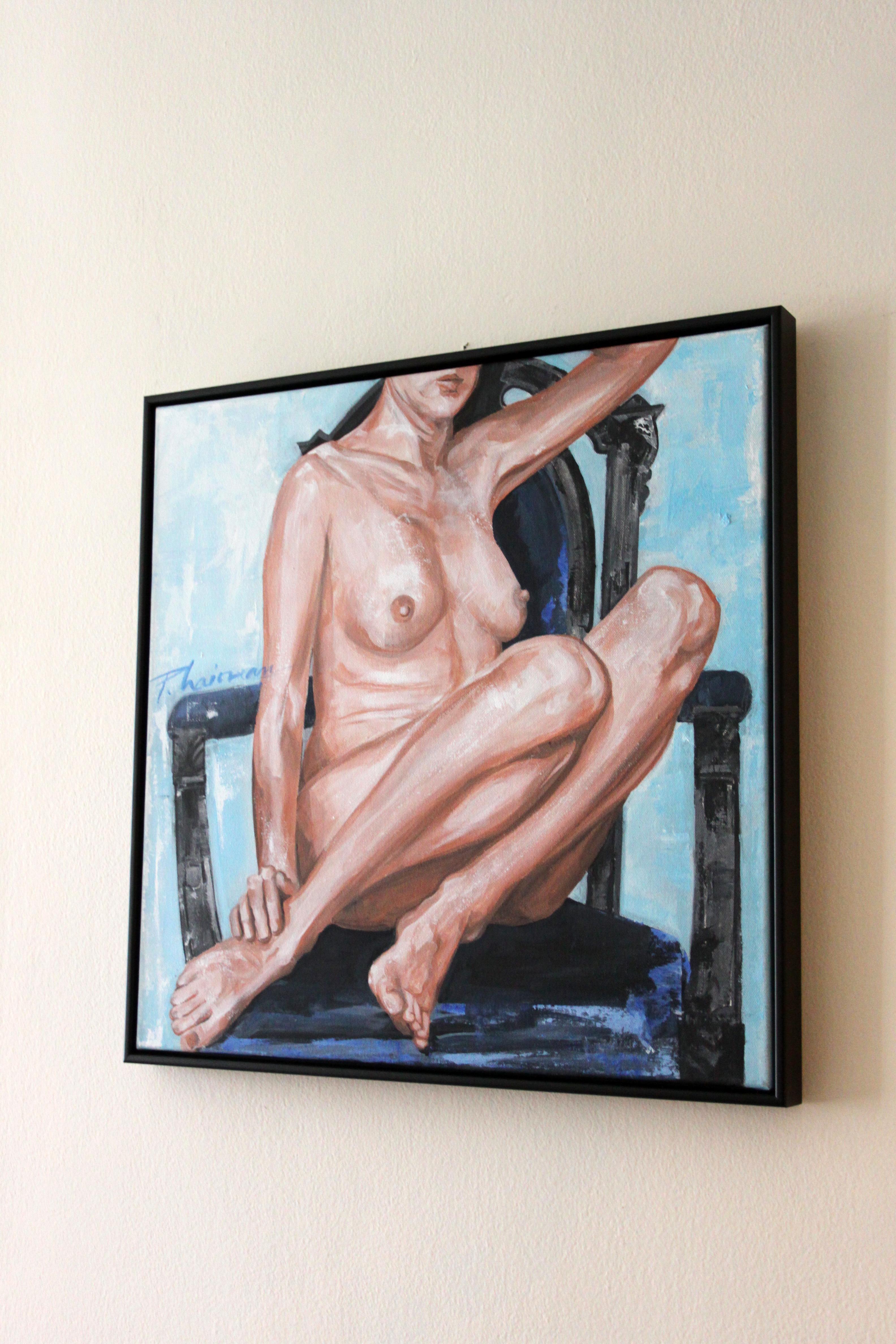  Peinture originale d'un nu sur un fauteuil par Paula Craioveanu FRAMED en vente 2