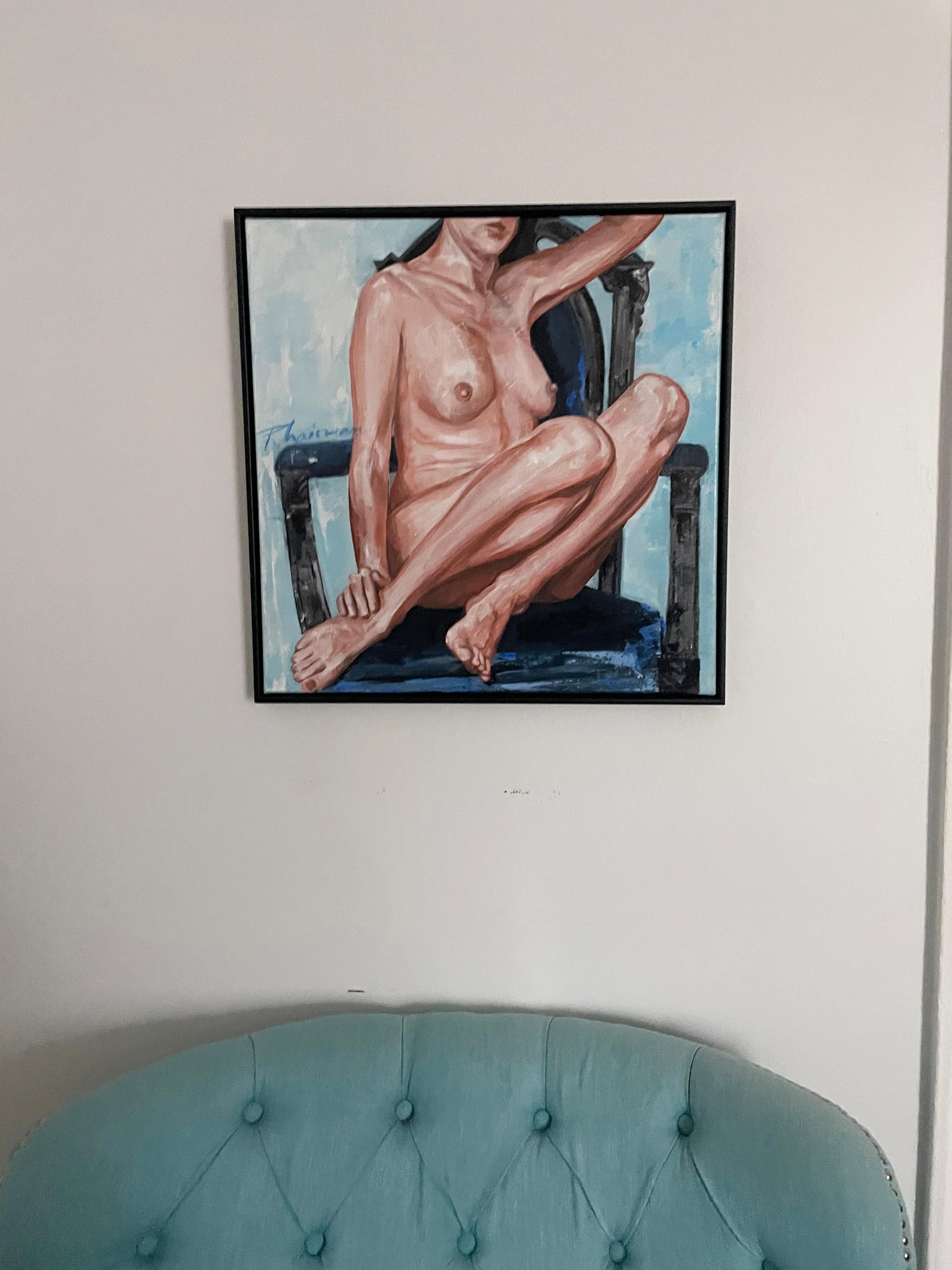  Nude on Armchair original painting by Paula Craioveanu FRAMED For Sale 1