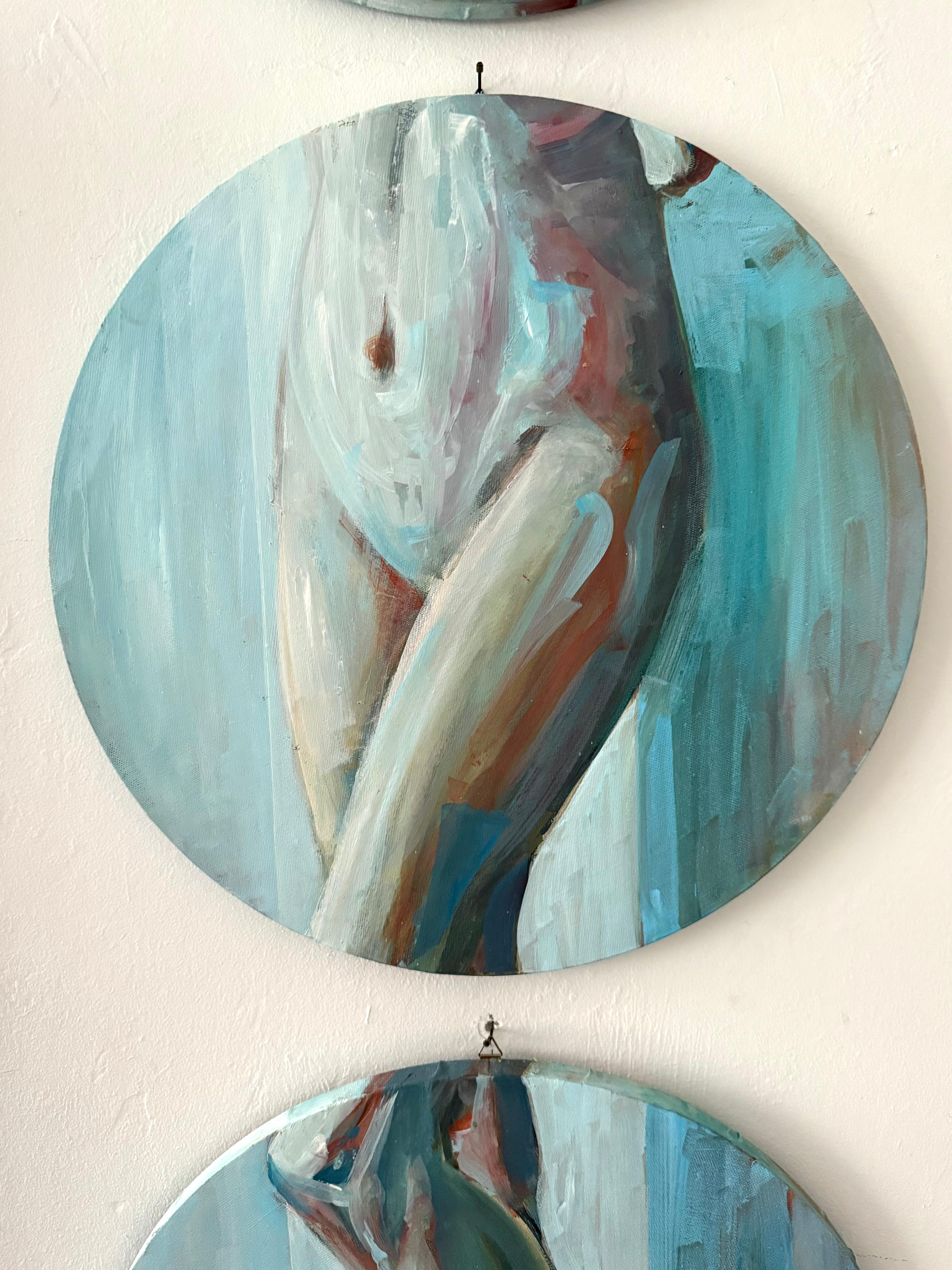 NUDE with RED GLASS 3 round canvases 20 in each - Contemporary Painting by Paula Craioveanu