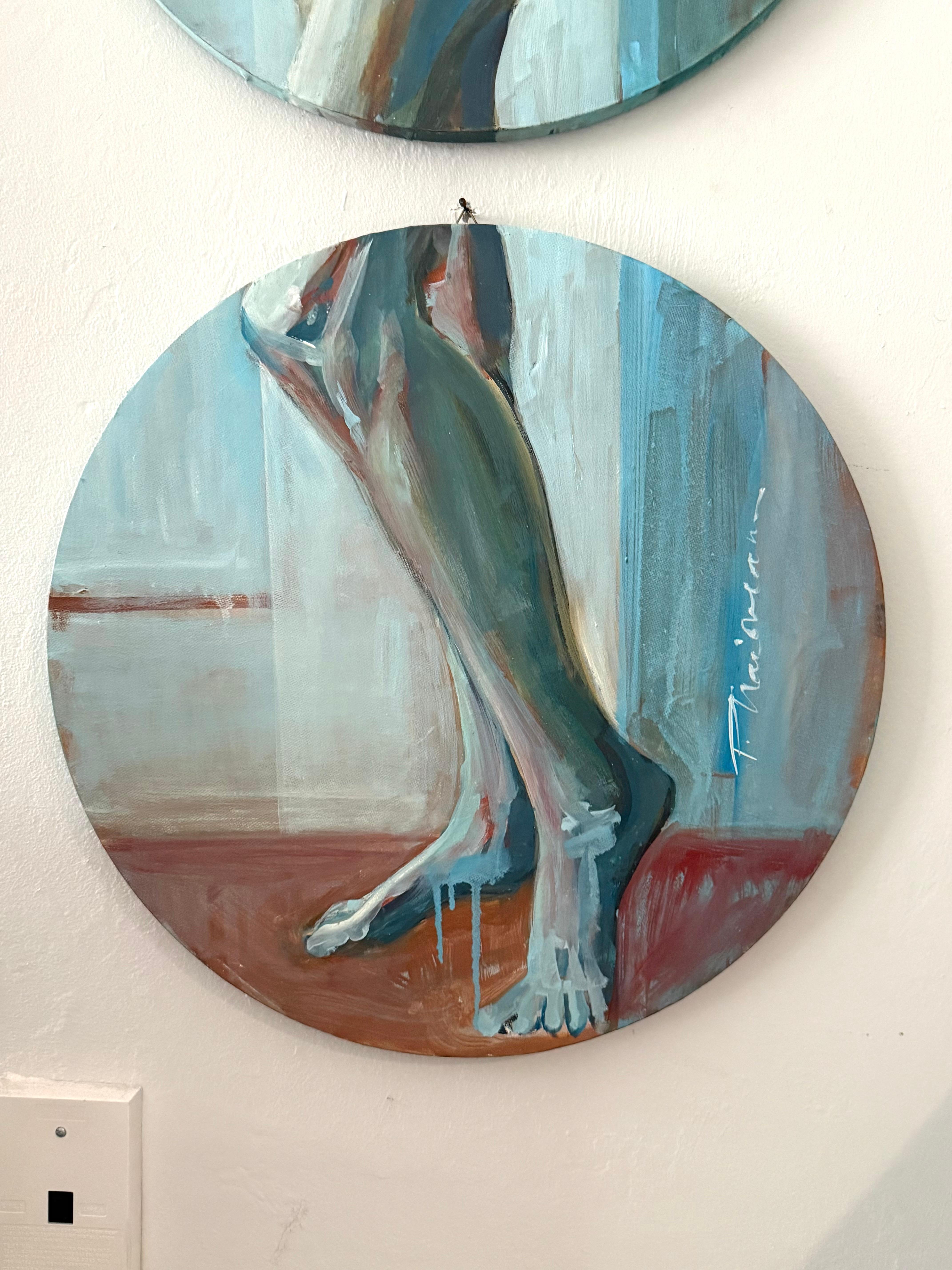 NUDE with RED GLASS 3 round canvases 20 in each - Gray Figurative Painting by Paula Craioveanu