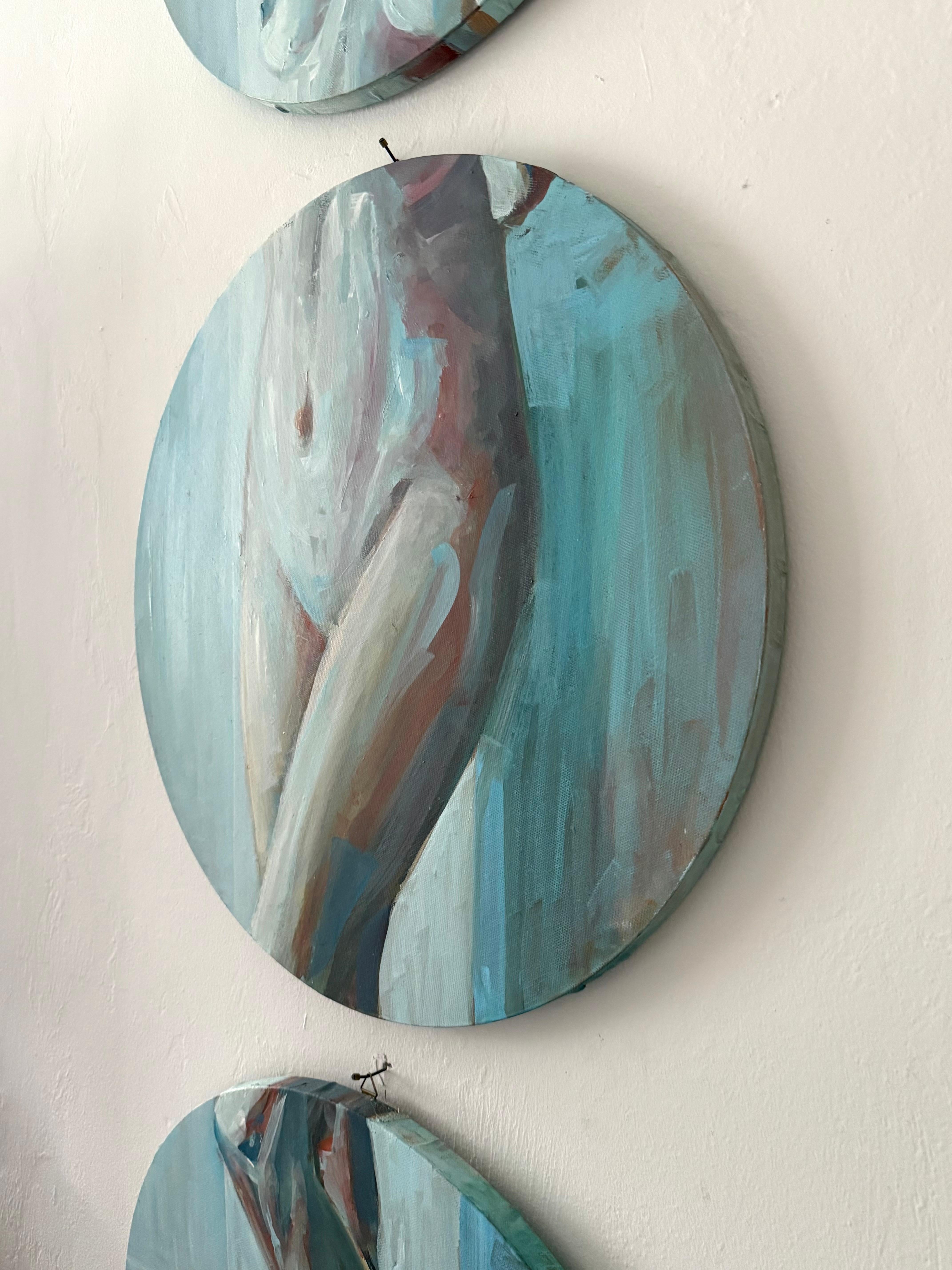 NUDE with RED GLASS 3 round canvases 20 in each For Sale 1