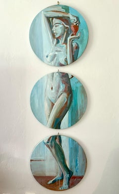 NUDE with RED GLASS 3 round canvases 20 in each