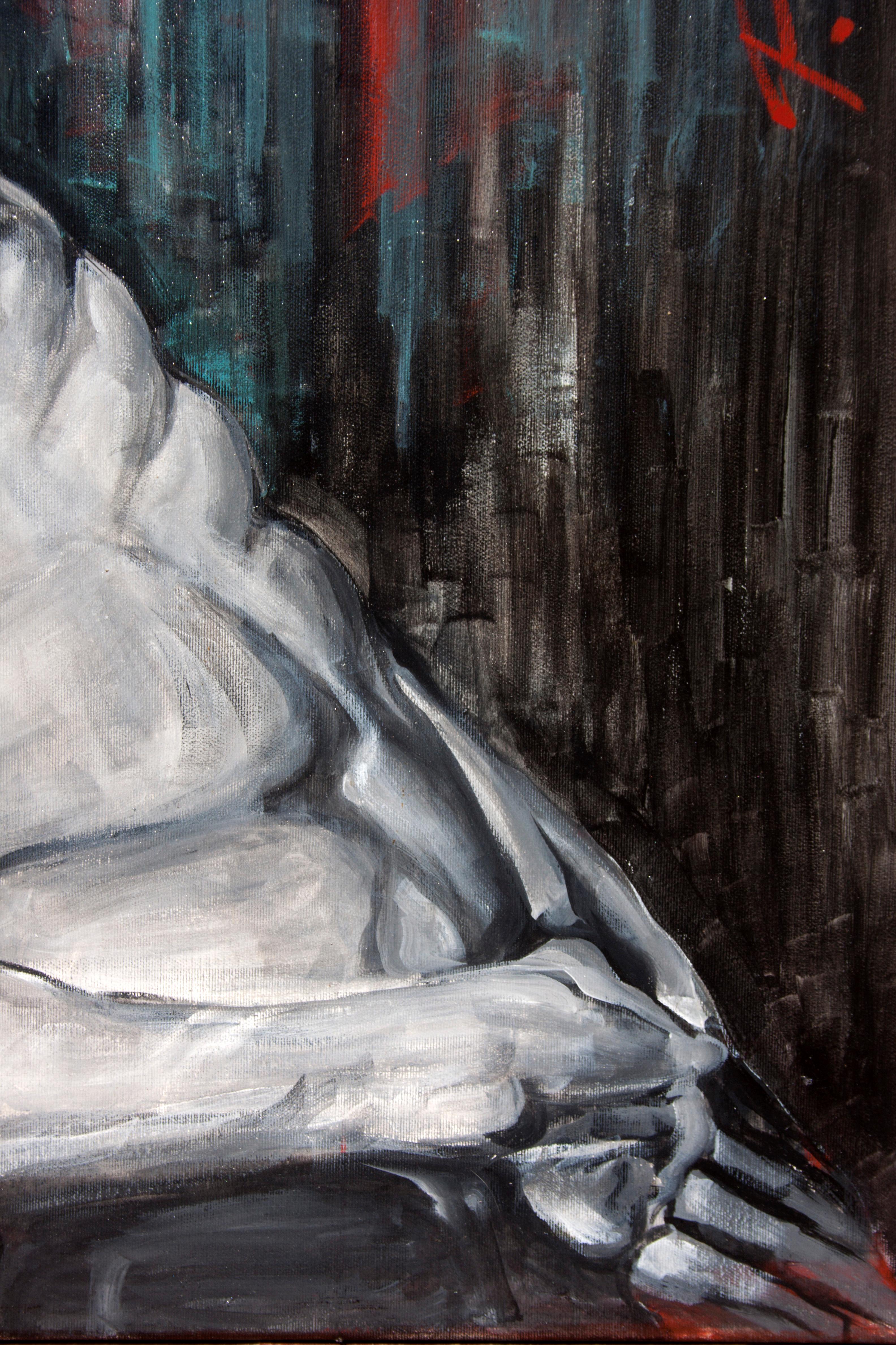 Nu masculin couché - peinture originale - unique - de Paula Craioveanu en vente 1