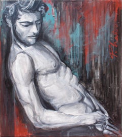 Used Reclining Male Nude - original painting - unique - by Paula Craioveanu