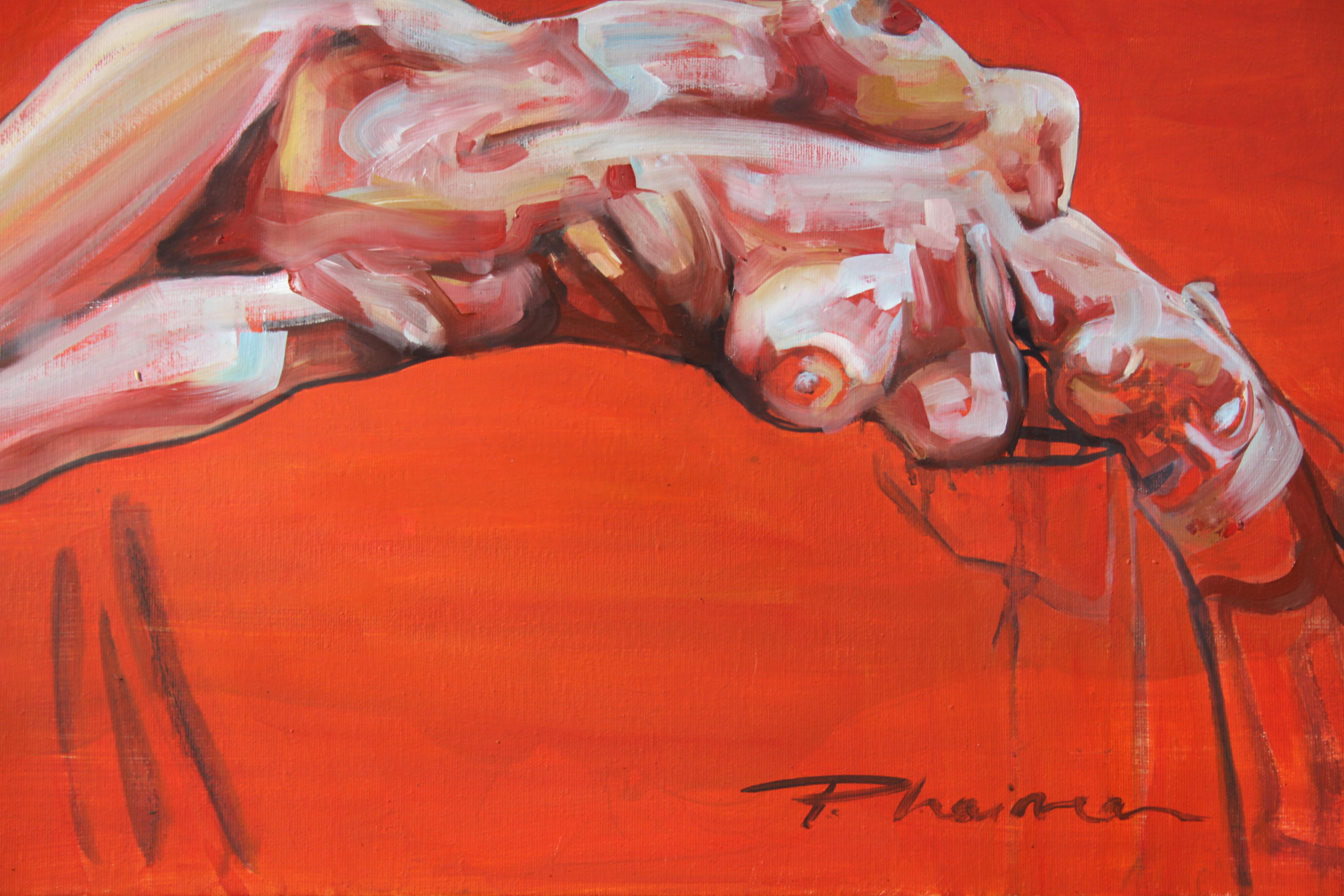 RED NUDE, peinture à l'huile originale unique en son genre de Paula Craioveanu FRAMED en vente 1