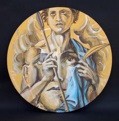 Saint Sebastian - original painting on round canvas Paula Craioveanu