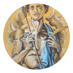 Saint Sebastian Dream - original painting on round canvas Paula Craioveanu