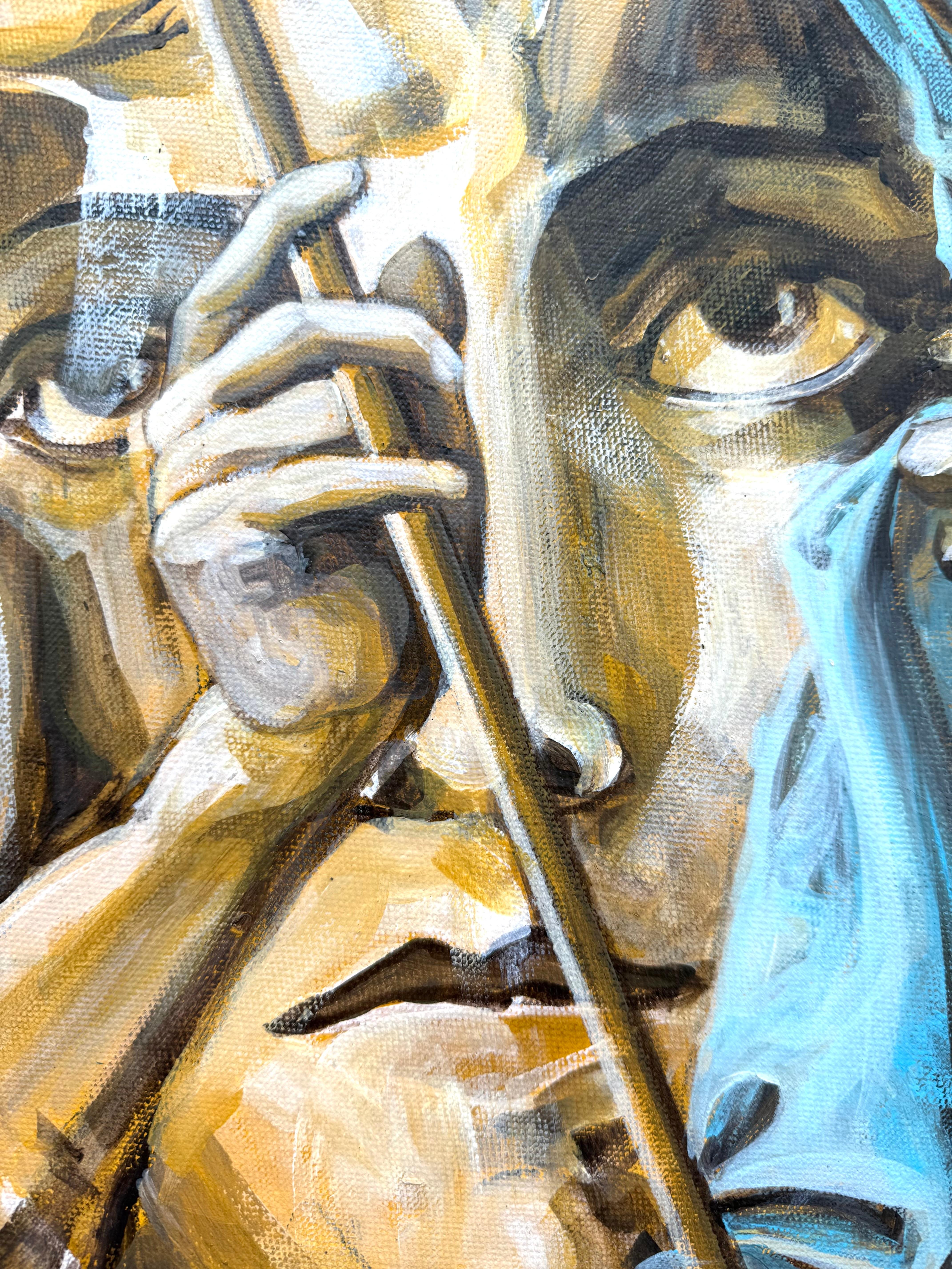 Saint Sebastian – Originalgemälde auf runder Leinwand Paula Craioveanu im Angebot 3