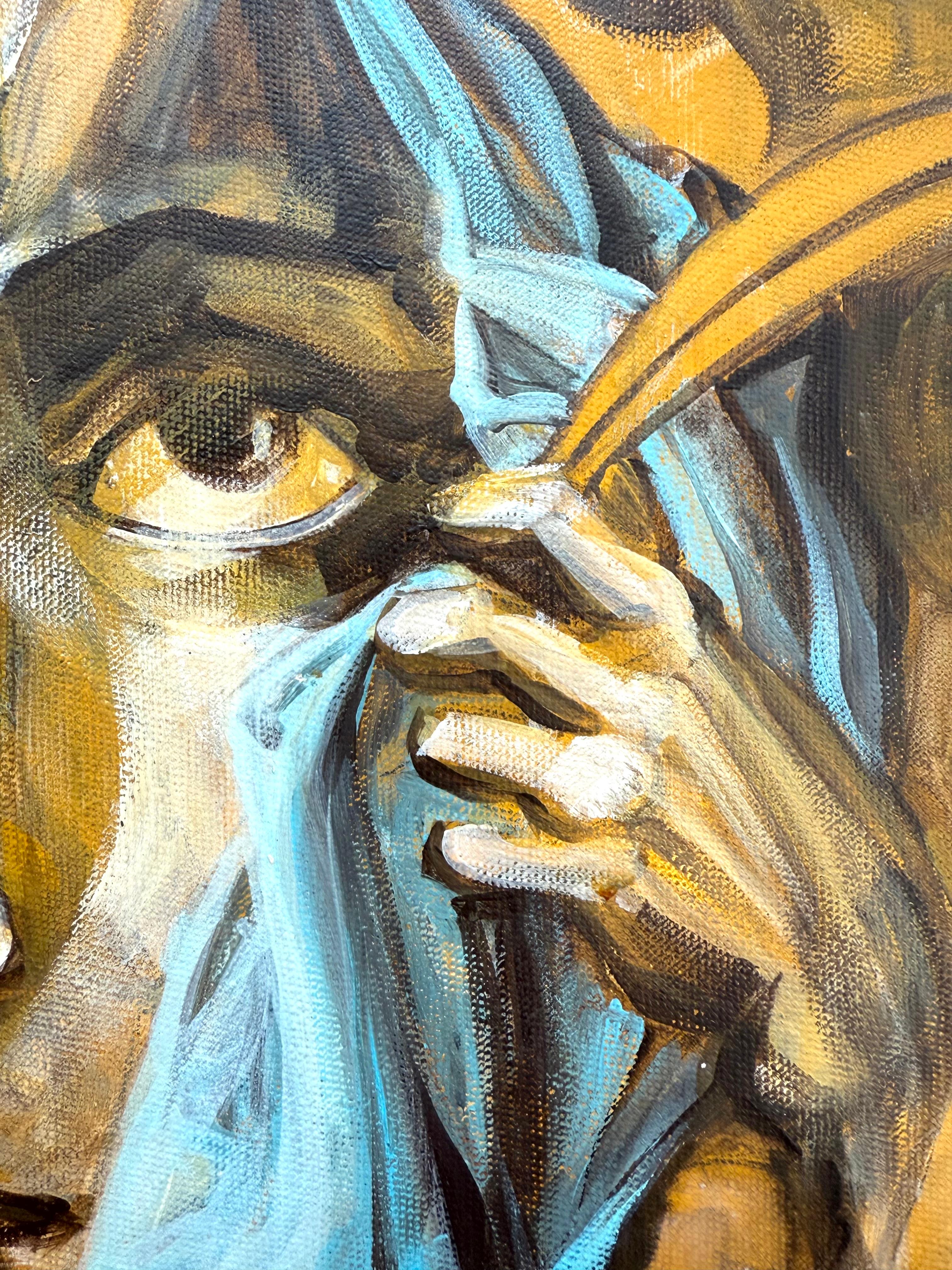 Saint Sebastian – Originalgemälde auf runder Leinwand Paula Craioveanu im Angebot 5