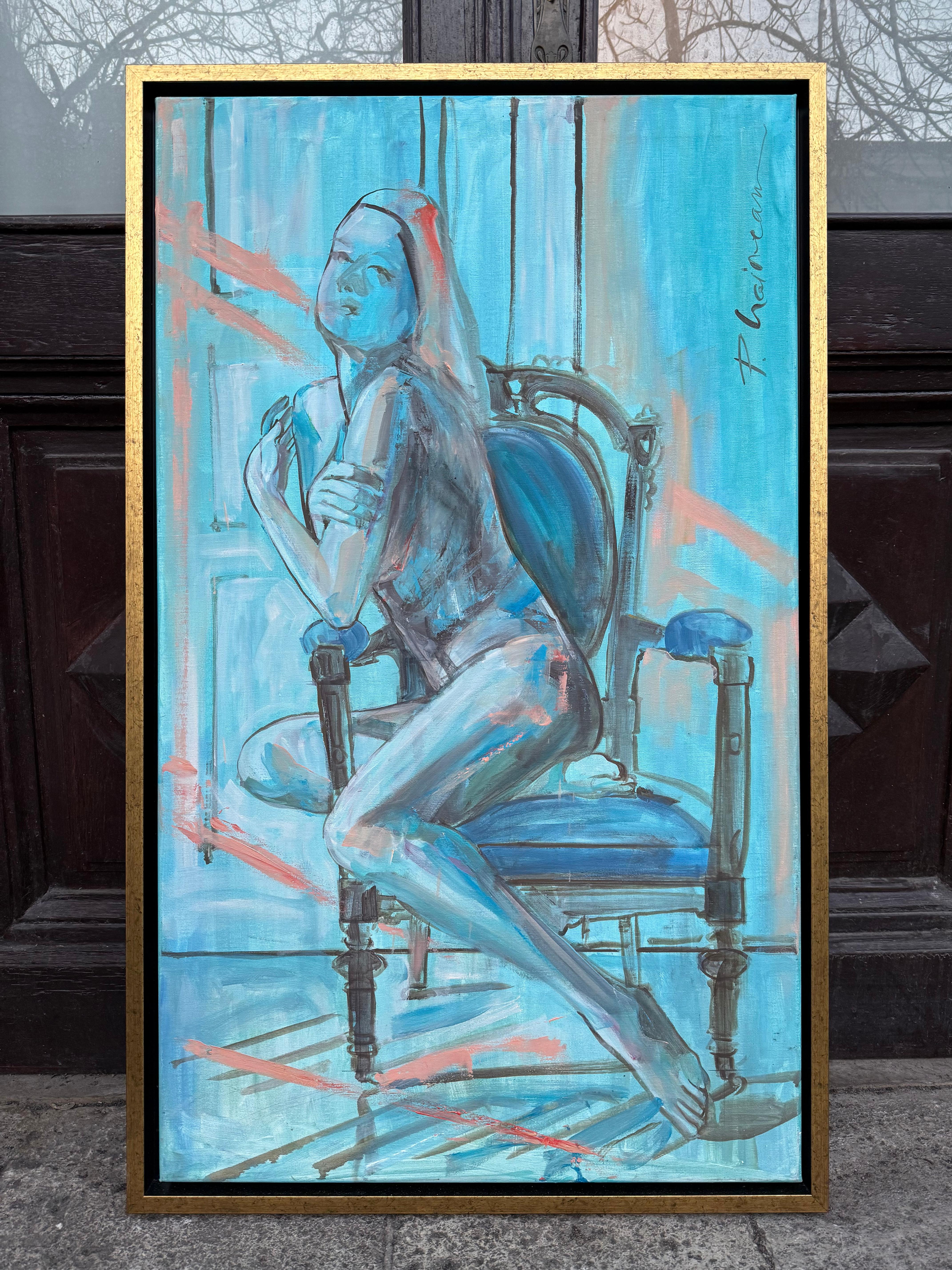 Amanecer  (Desnudo en sillón nº 4) pintura original Paula Craioveanu 39x23in ENMARCADA en venta 1
