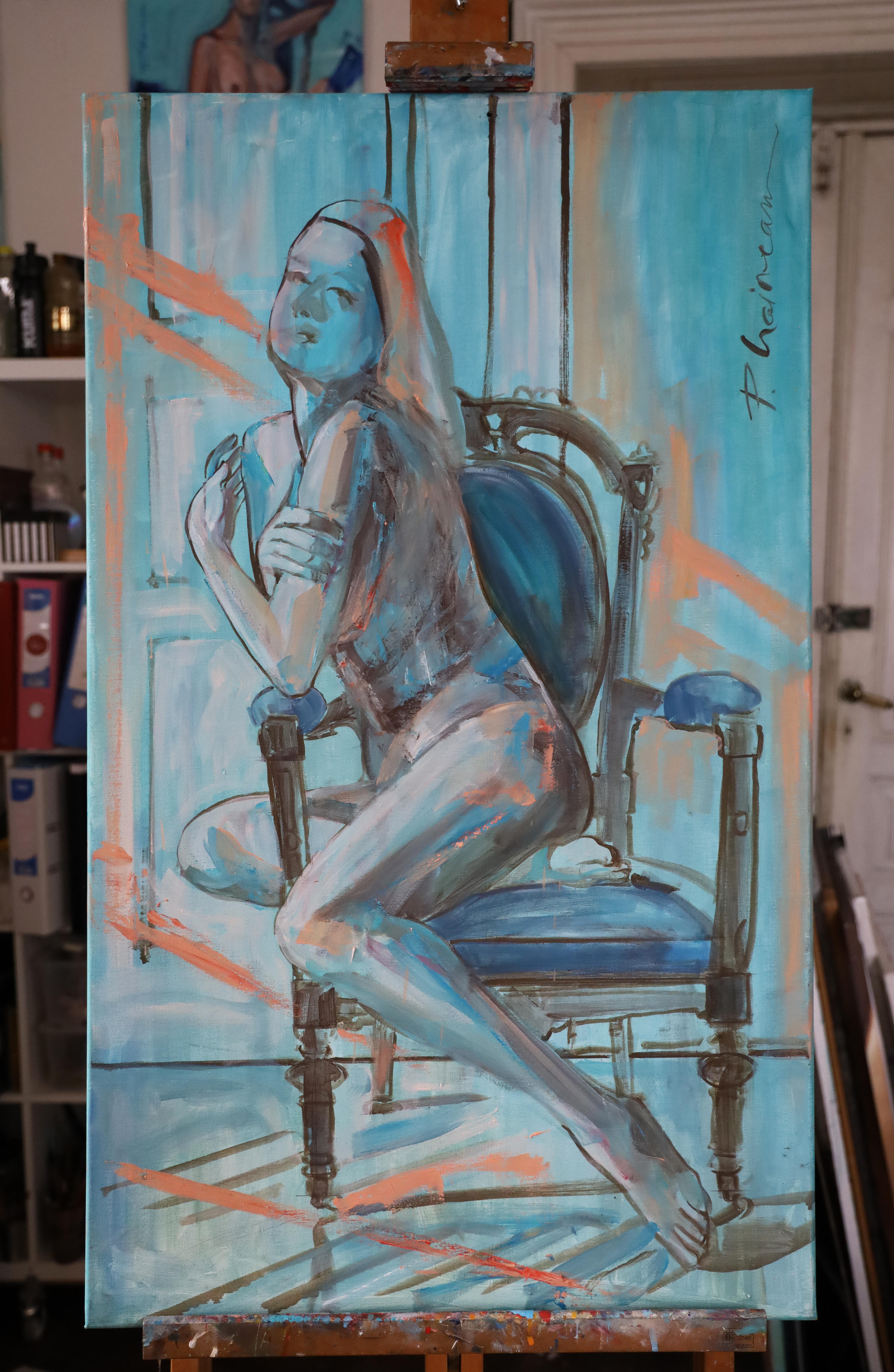 Sunrise  (Nude on Armchair 4)original painting by Paula Craioveanu 39x23in For Sale 1