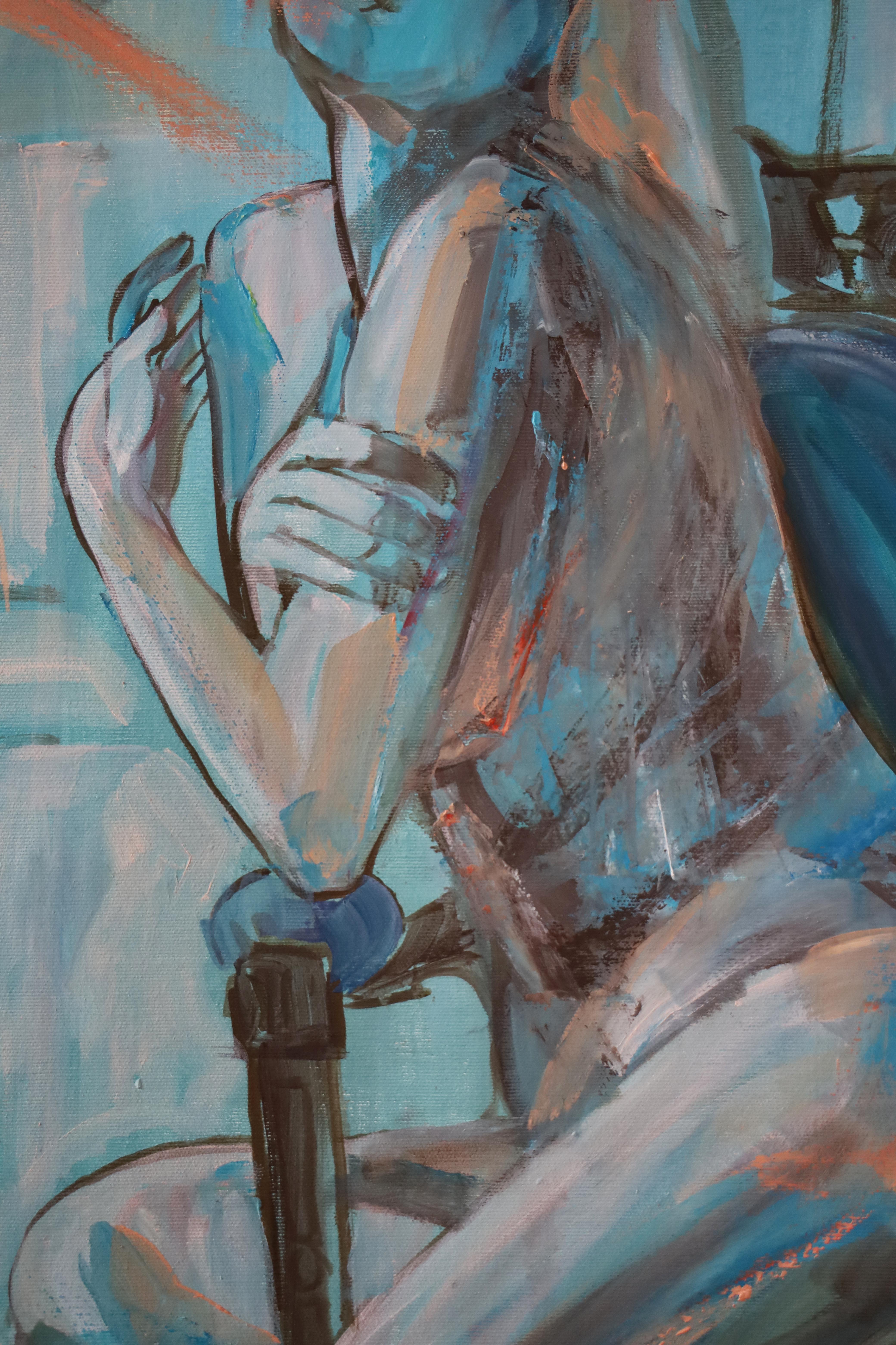 Amanecer  (Desnudo en sillón nº 4) pintura original Paula Craioveanu 39x23in ENMARCADA en venta 2
