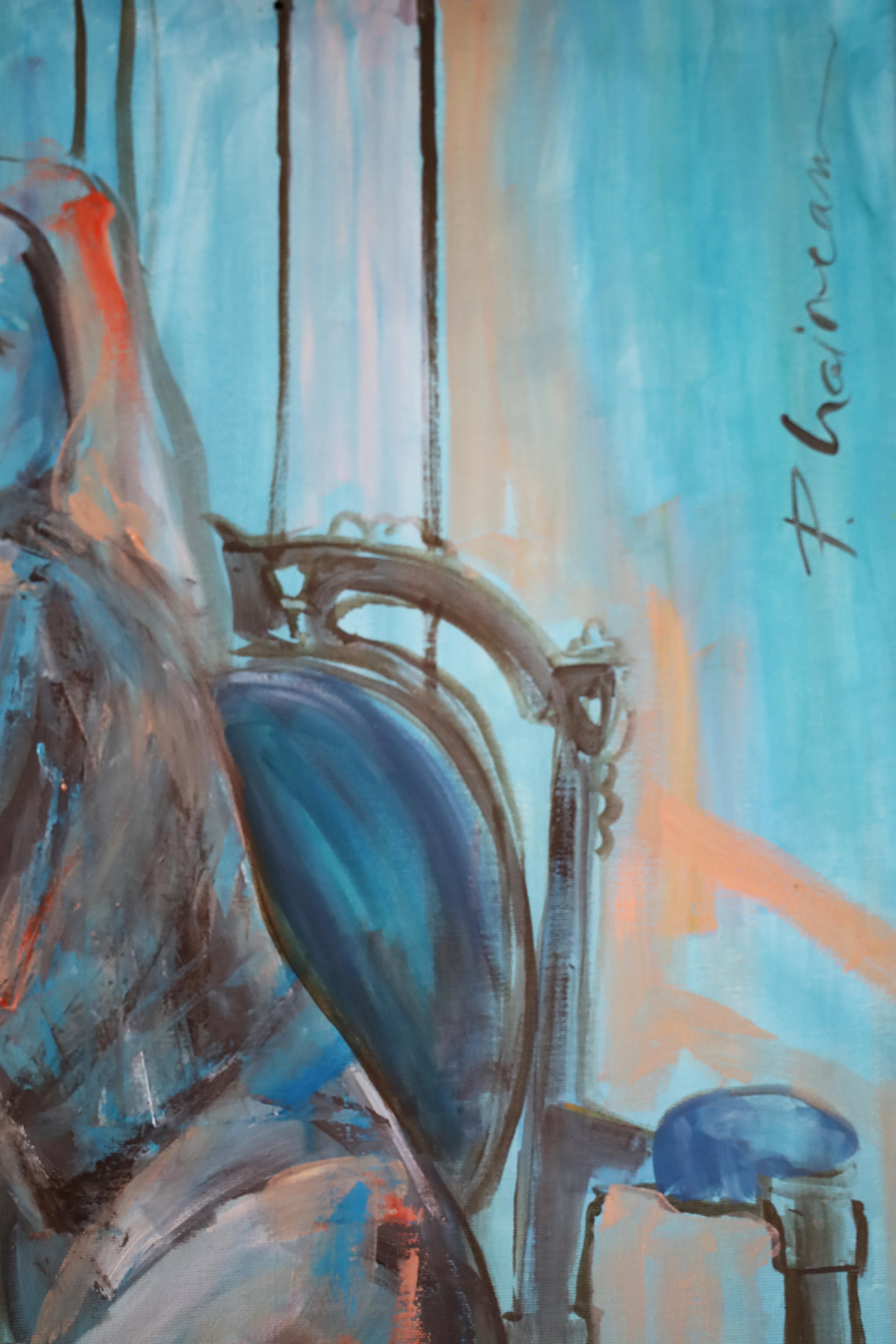 Amanecer  (Desnudo en sillón nº 4) pintura original Paula Craioveanu 39x23in ENMARCADA en venta 3