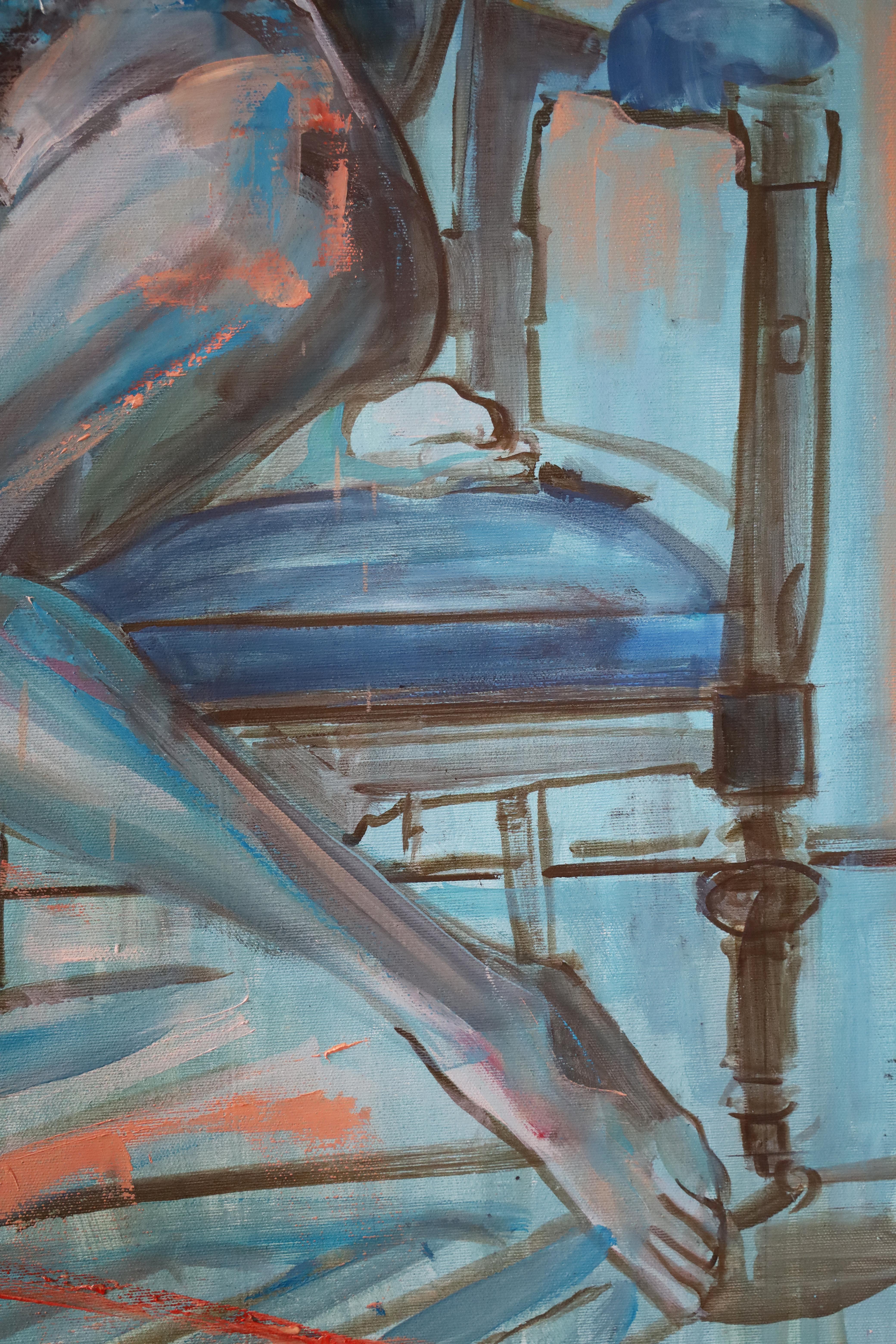 Amanecer  (Desnudo en sillón nº 4) pintura original Paula Craioveanu 39x23in ENMARCADA en venta 4